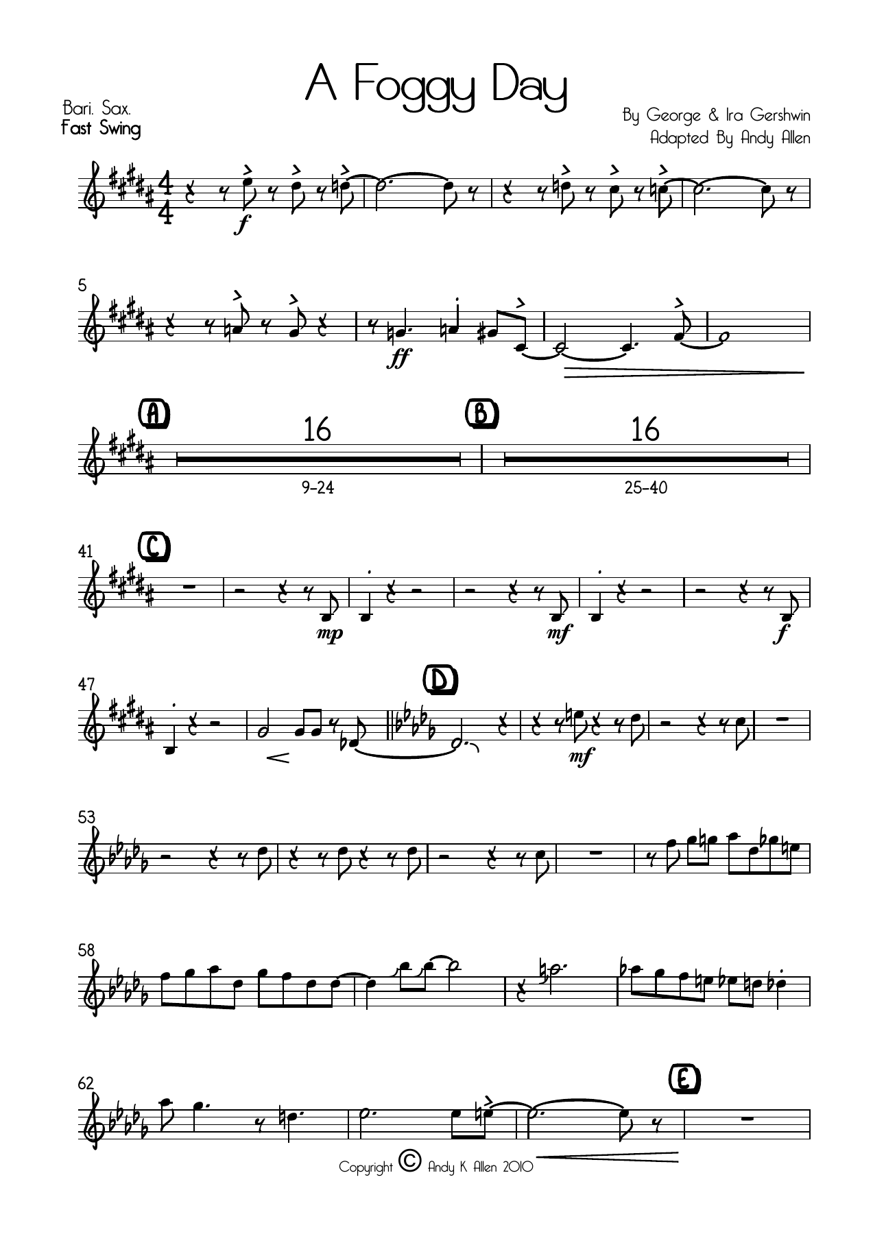 A Foggy Day Bari. Sax — big_band_vocal sheet music arranged by Andy Allen | Jazz Standard