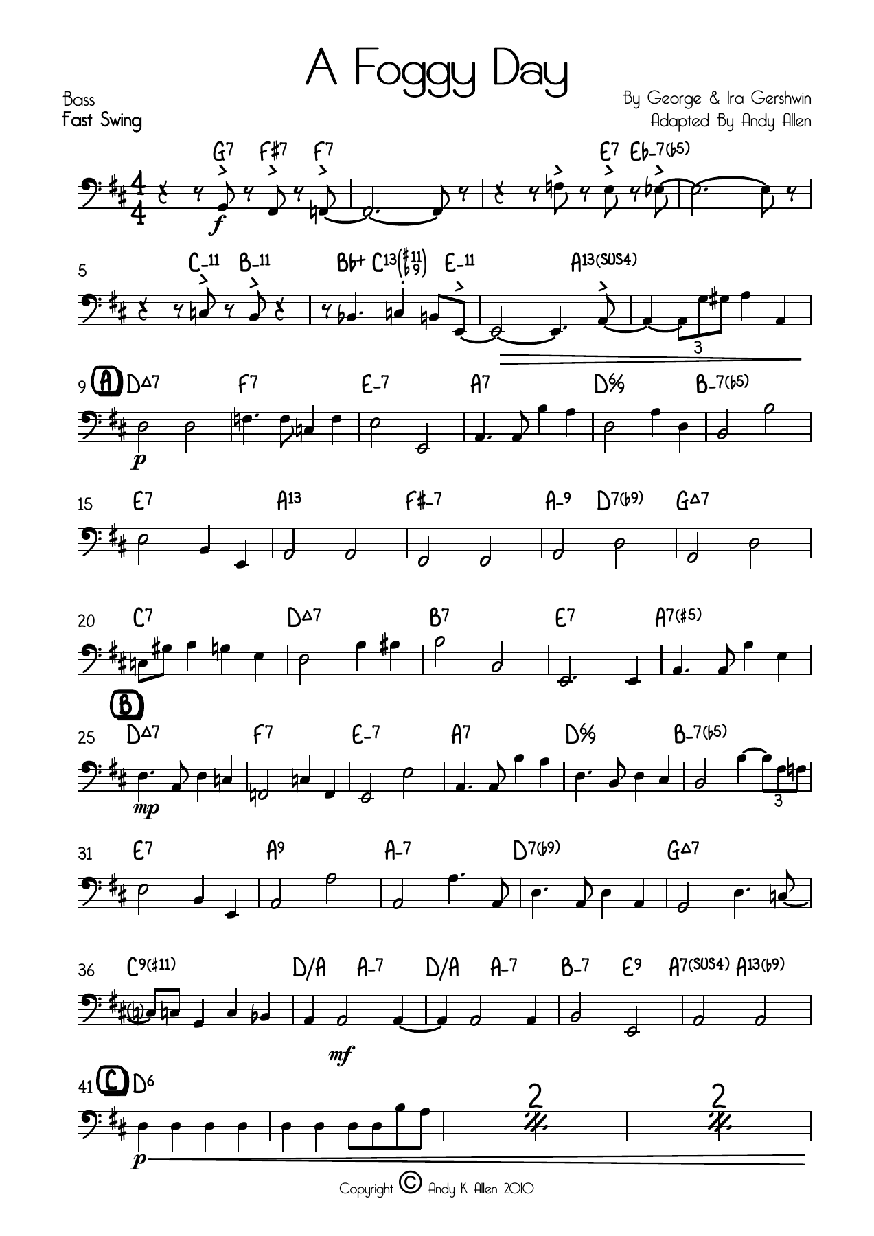 A Foggy Day Bass — big_band_vocal sheet music arranged by Andy Allen | Jazz Standard