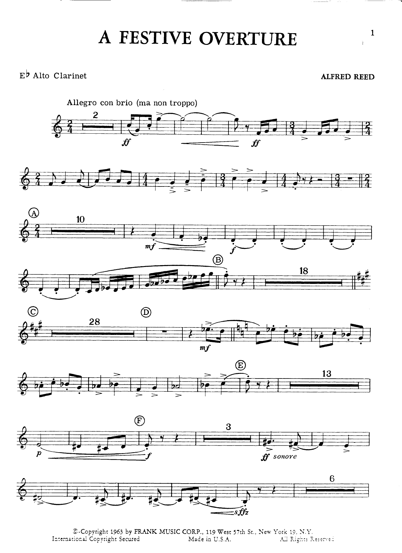 Eb alto clarinet — sheet music cover (first page)