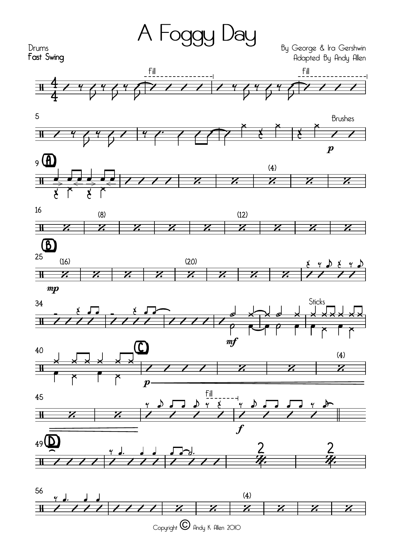 A Foggy Day Drums — sheet music cover (first page)