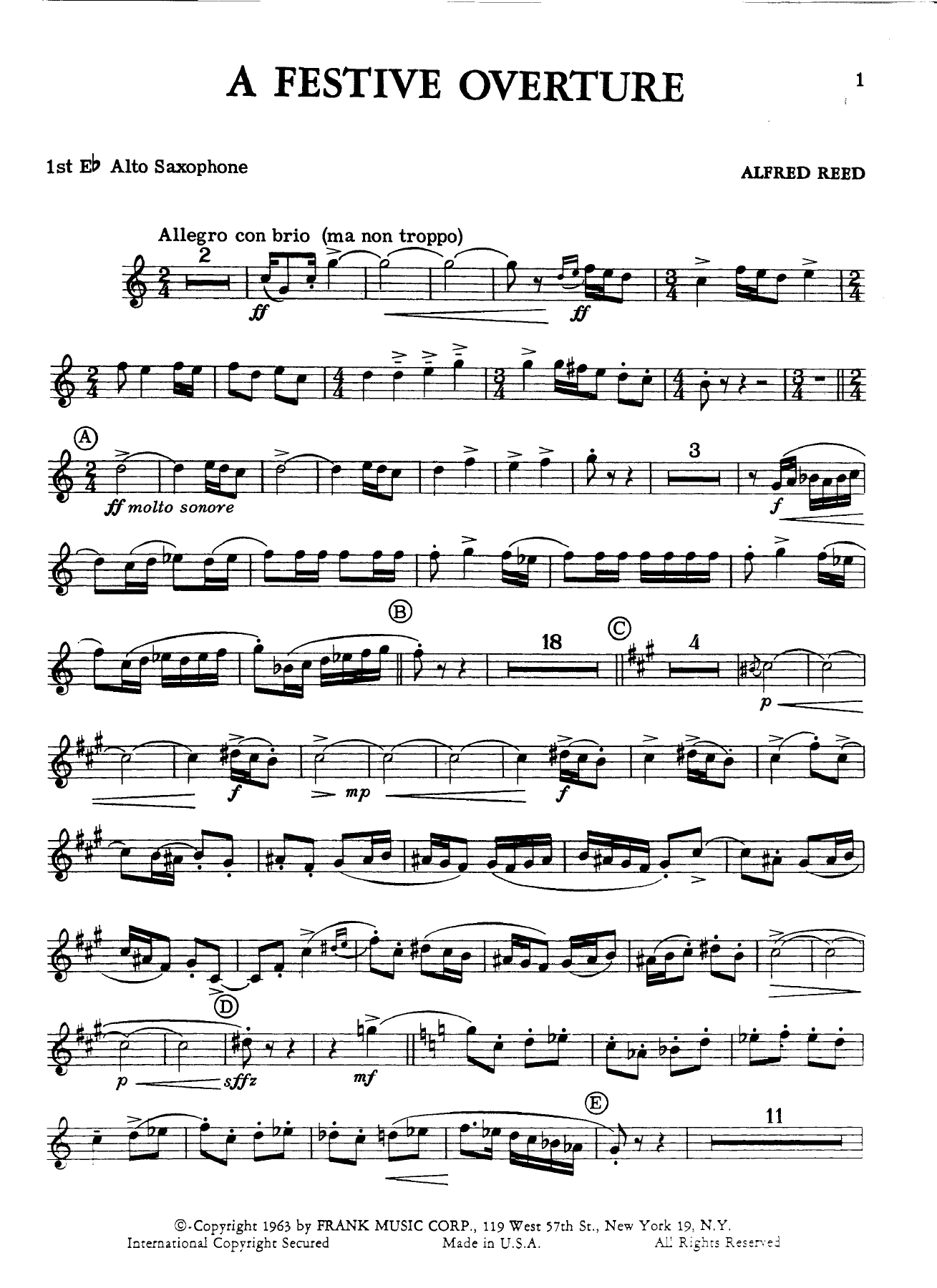 Eb alto saxophoneI — concert_band sheet music arranged by Alfred Reed | null