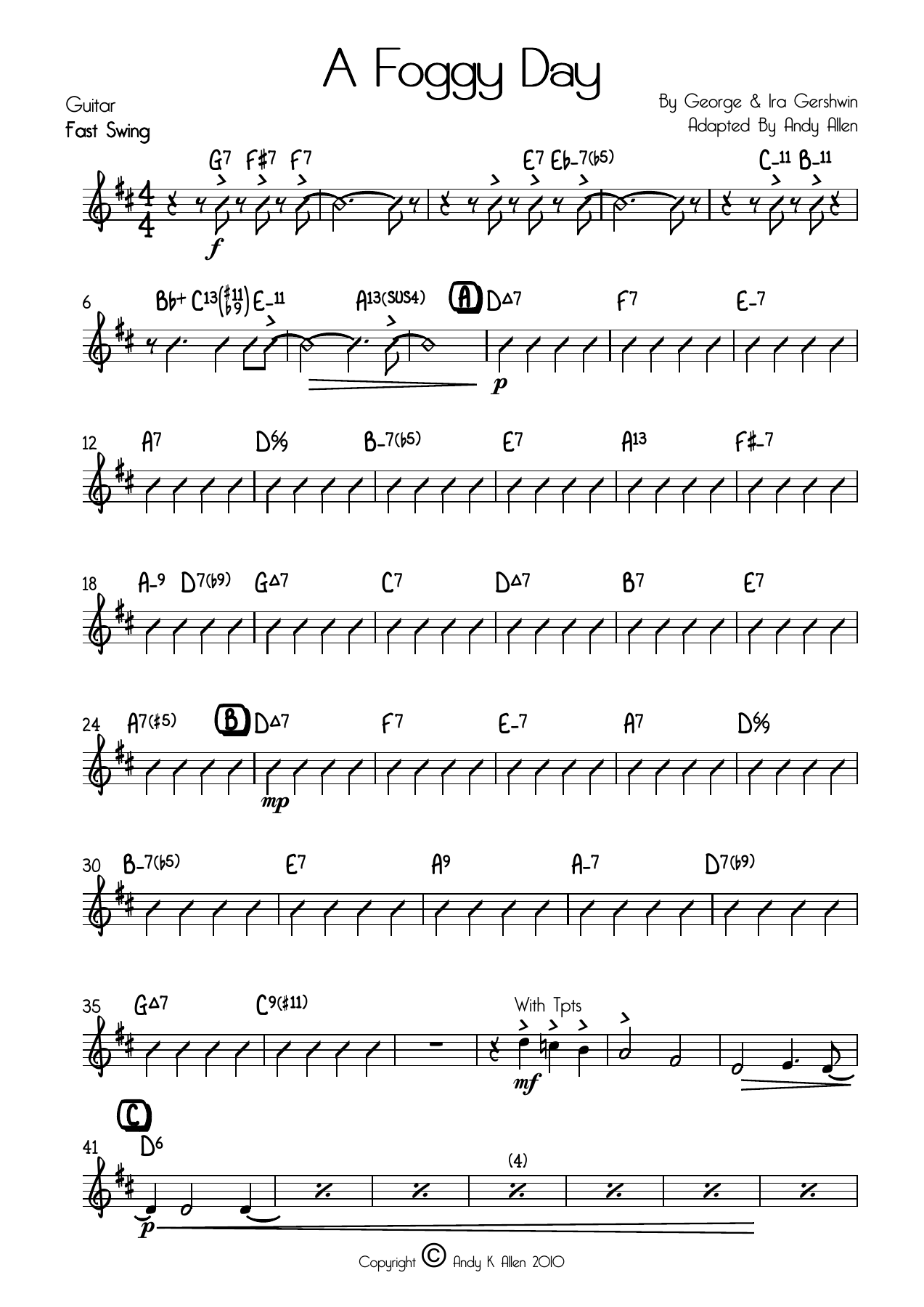 A Foggy Day Guitar — big_band_vocal sheet music arranged by Andy Allen | Jazz Standard