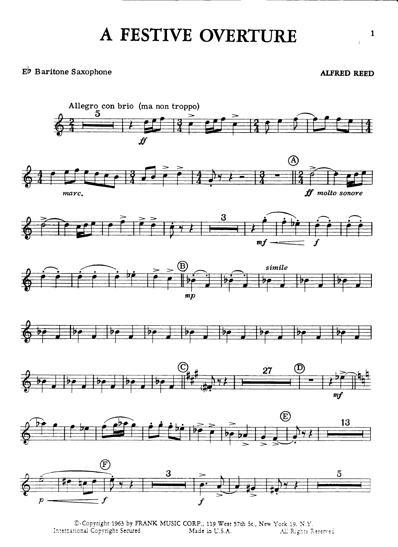 Eb baritone saxophone — sheet music cover (first page)