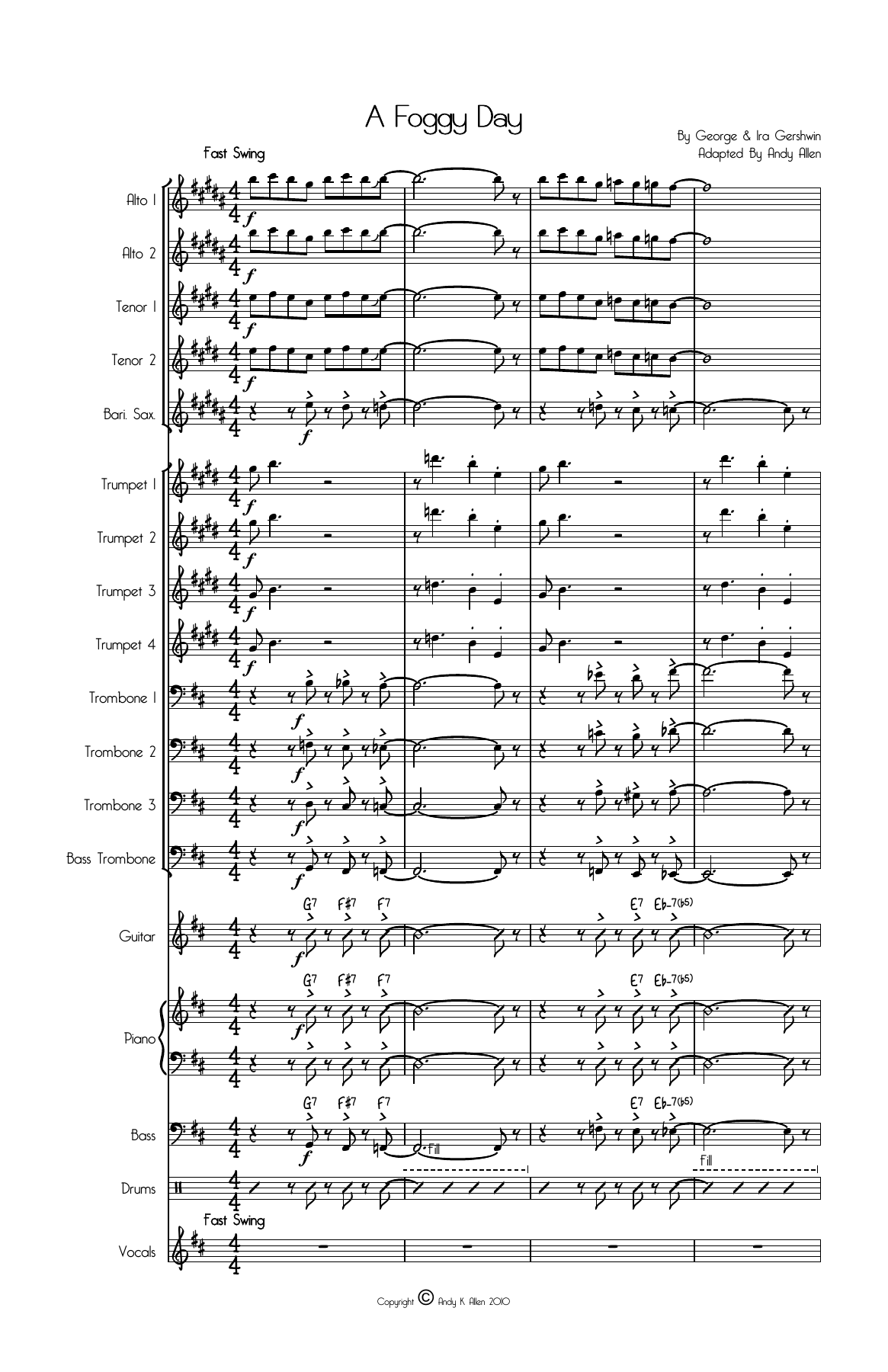 A Foggy Day Score — big_band_vocal sheet music arranged by Andy Allen | Jazz Standard