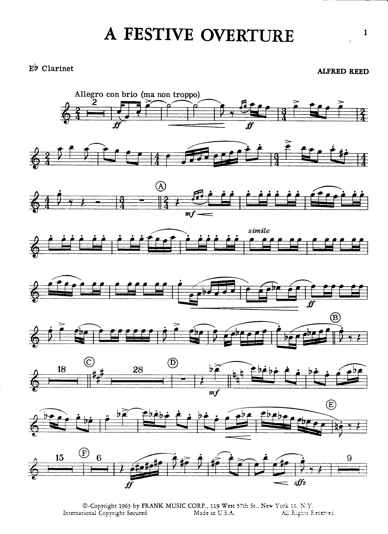 Eb clarinet — sheet music cover (first page)