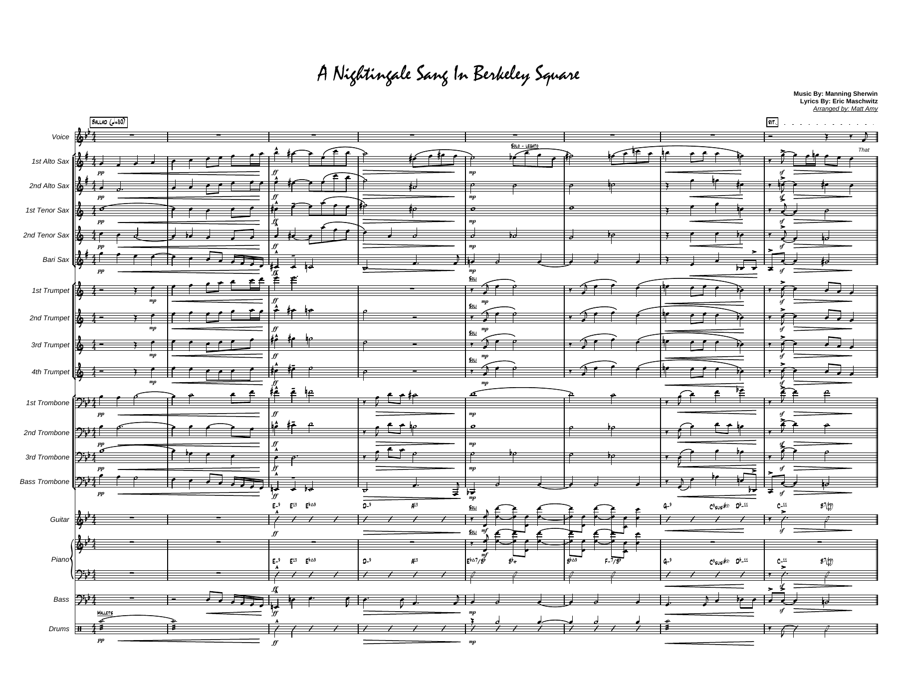 A Nightigale Sang In Berkeley Square by Matt Amy Score — sheet music cover (first page)