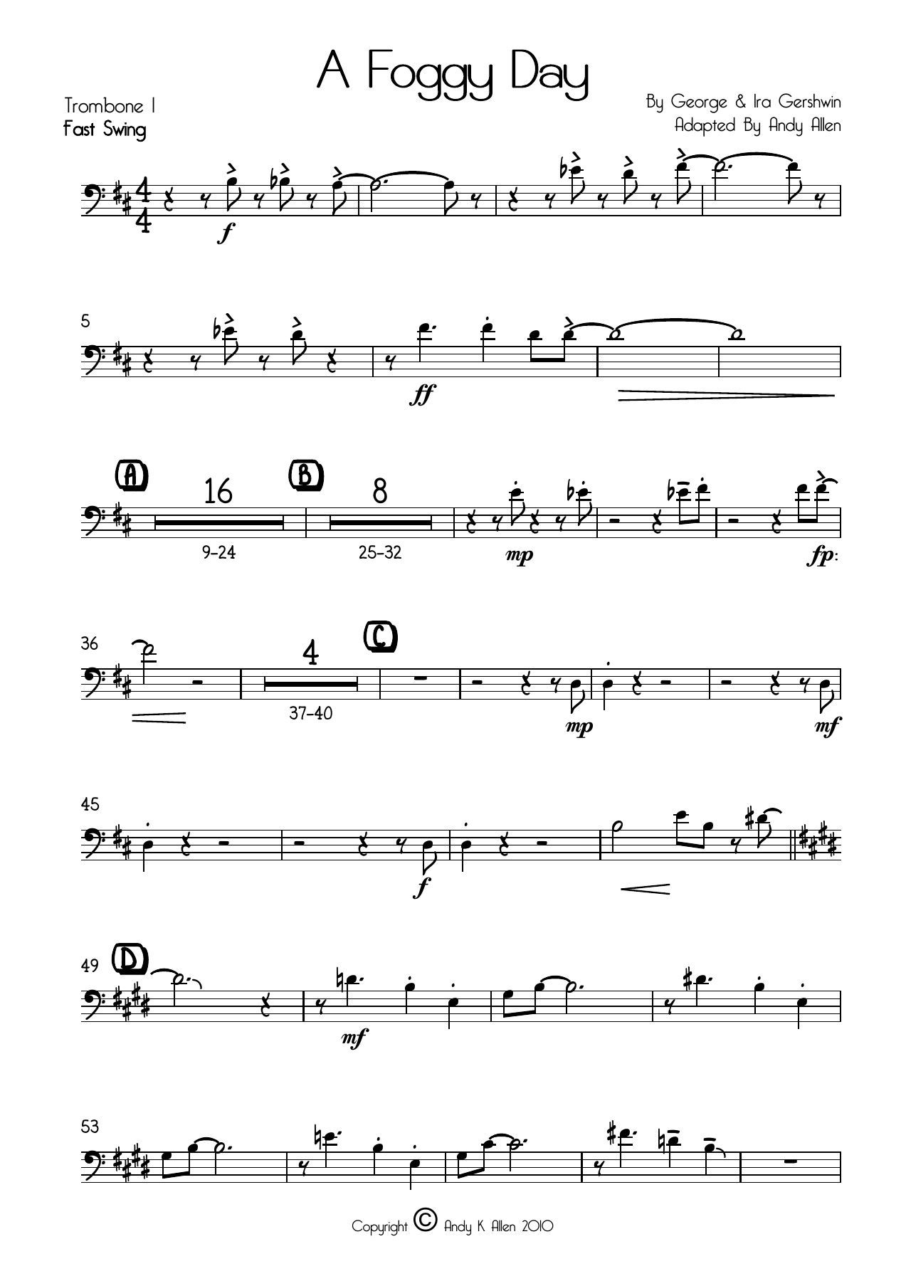 A Foggy Day Trombone — big_band_vocal sheet music arranged by Andy Allen | Jazz Standard