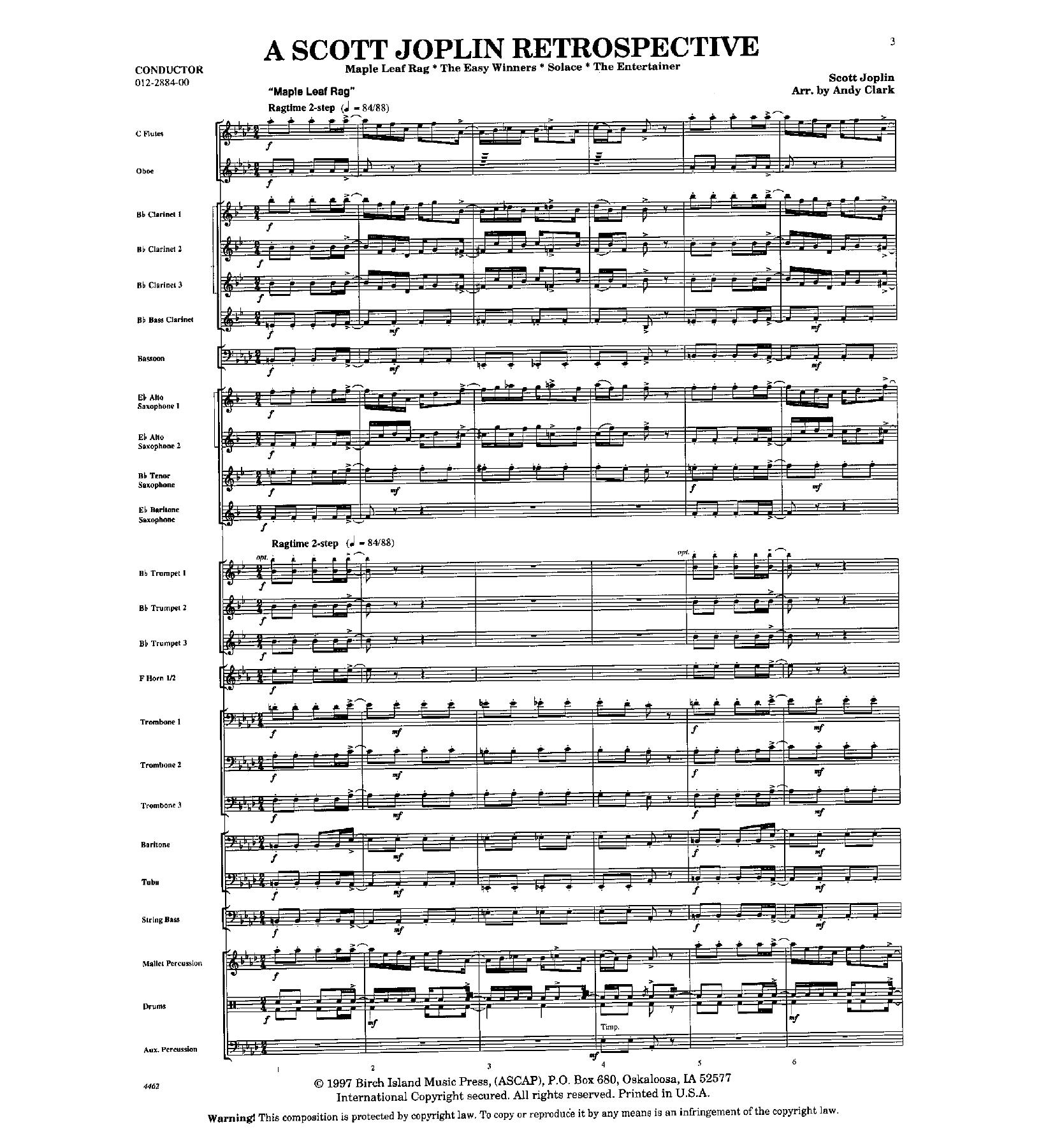 A Scott Joplin Retrospective — concert_band sheet music arranged by A.Clark | Ragtime