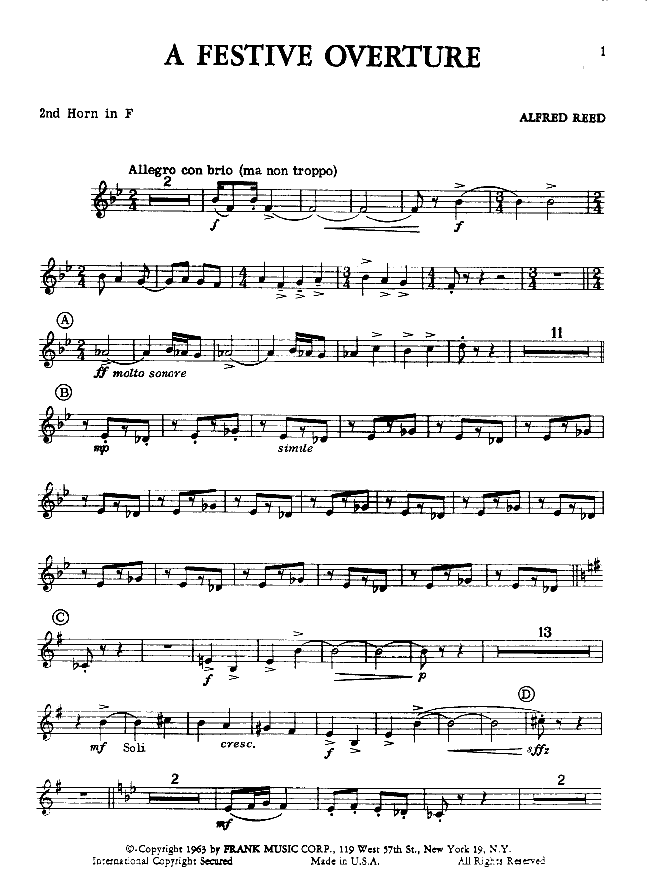 horn in f II — concert_band sheet music arranged by ALFRED REED | null