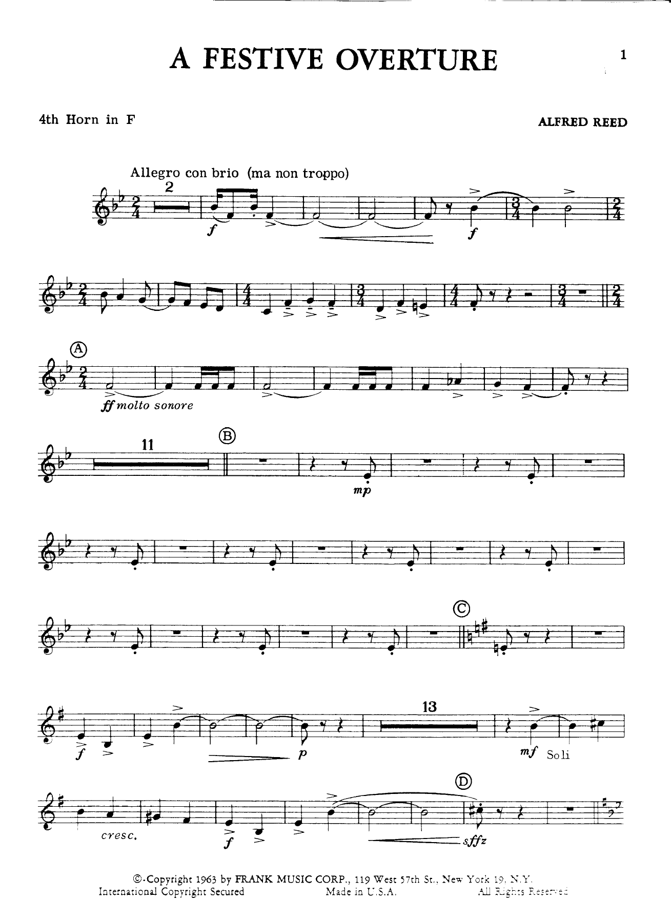 horn in f IV — concert_band sheet music arranged by ALFRED REED | null