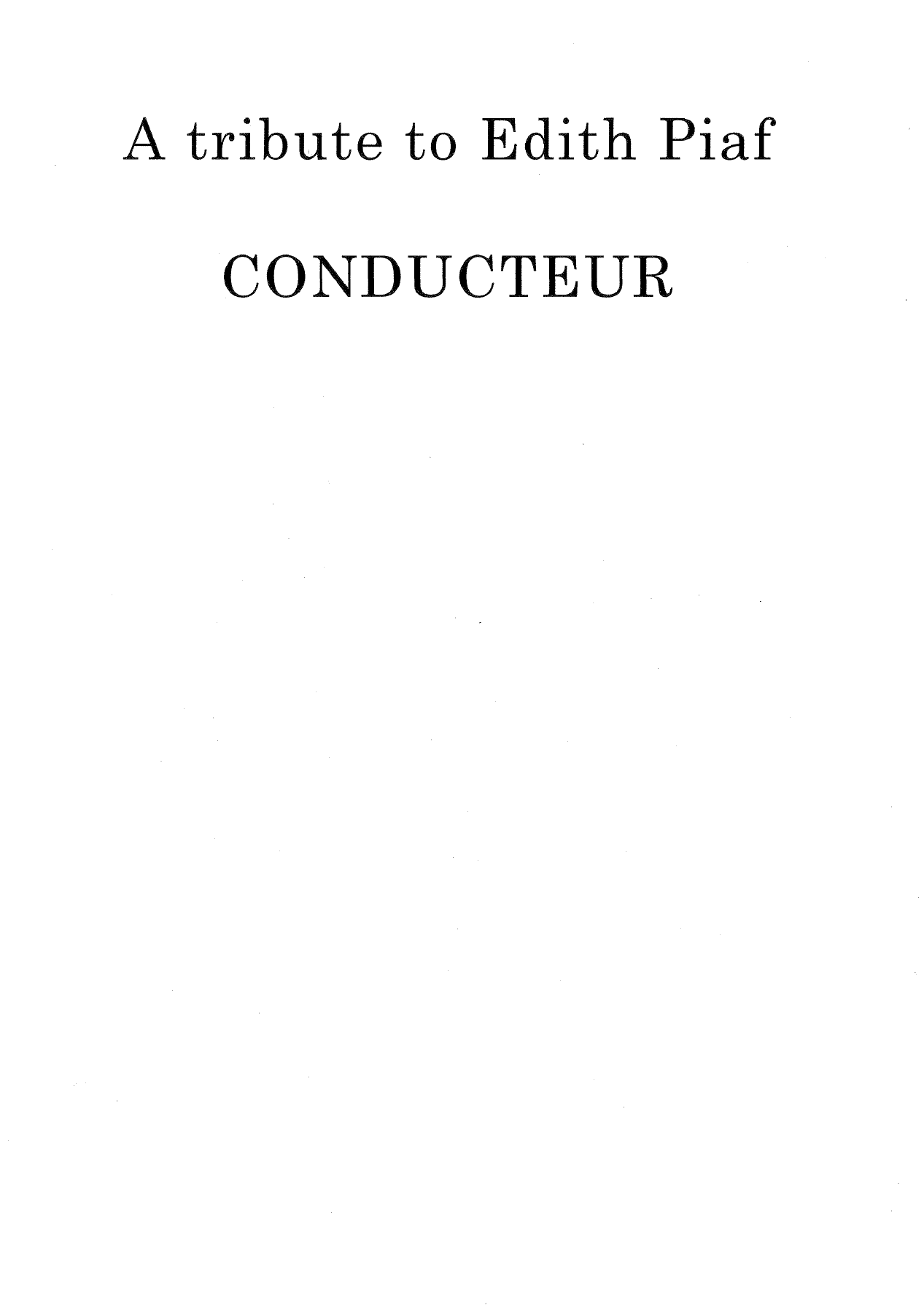 A Tribute To Edith Piaf — sheet music cover (first page)