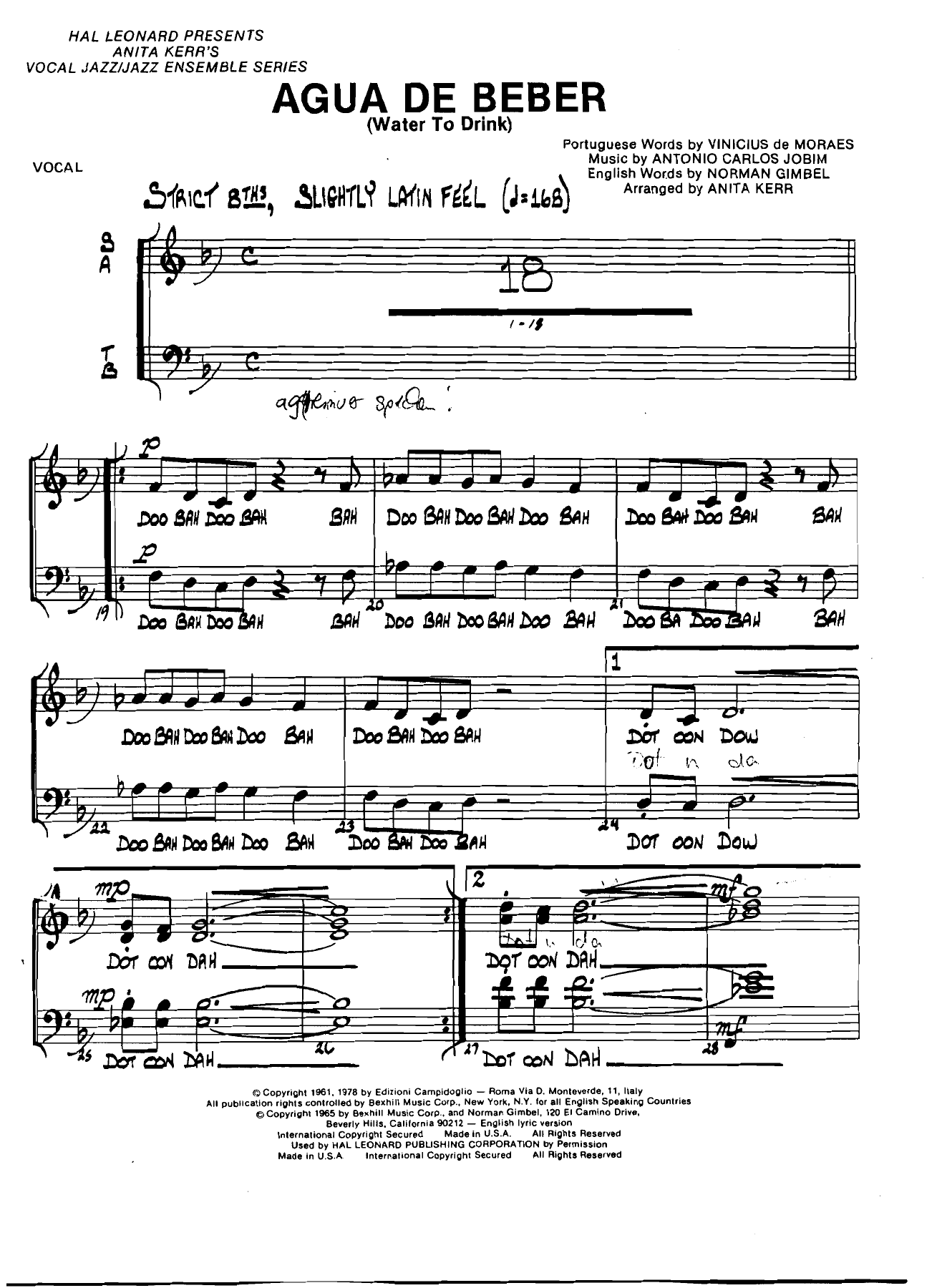 Agua De Beber (Anita Kerr) vocal — big_band_vocal sheet music arranged by Anita Kerr | Bossa Nova