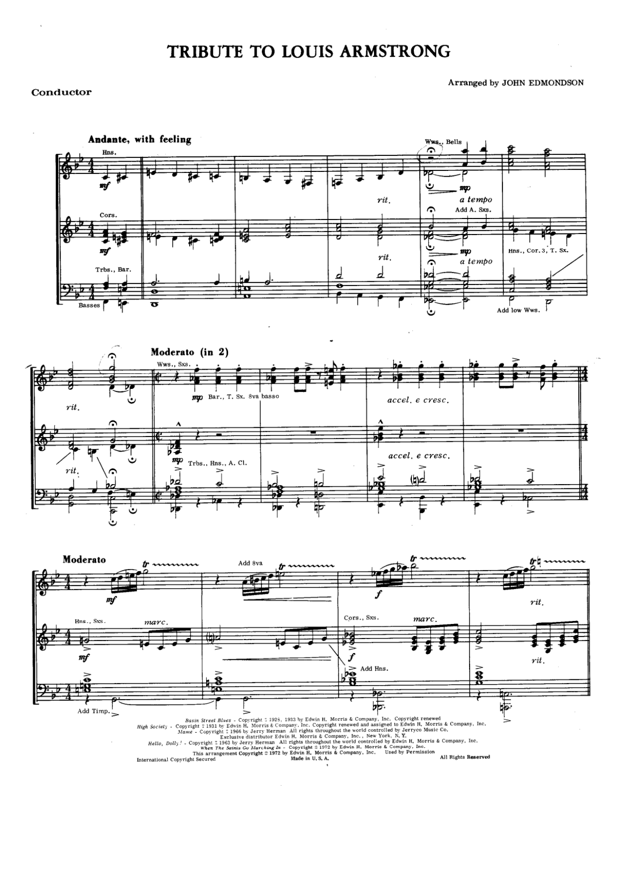 A Tribute To Louis Armstrong — sheet music cover (first page)