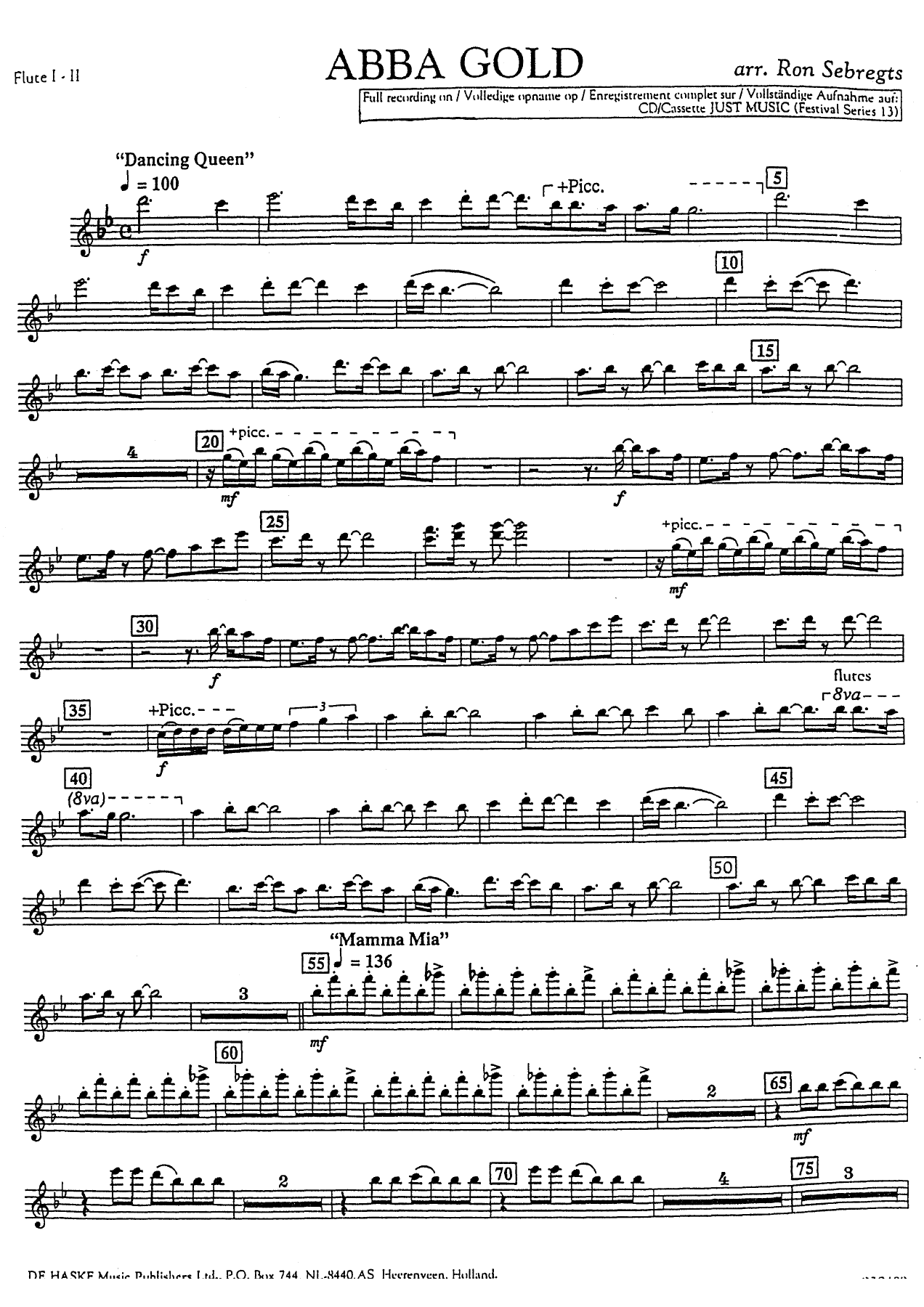 Abba Gold — sheet music cover (first page)