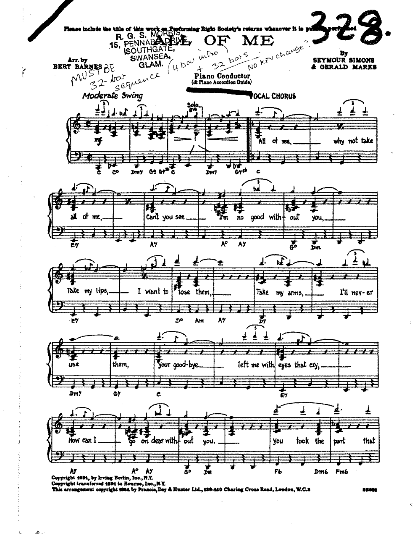 Rhythm Parts — big_band_vocal sheet music arranged by BERT BARNES | Traditional