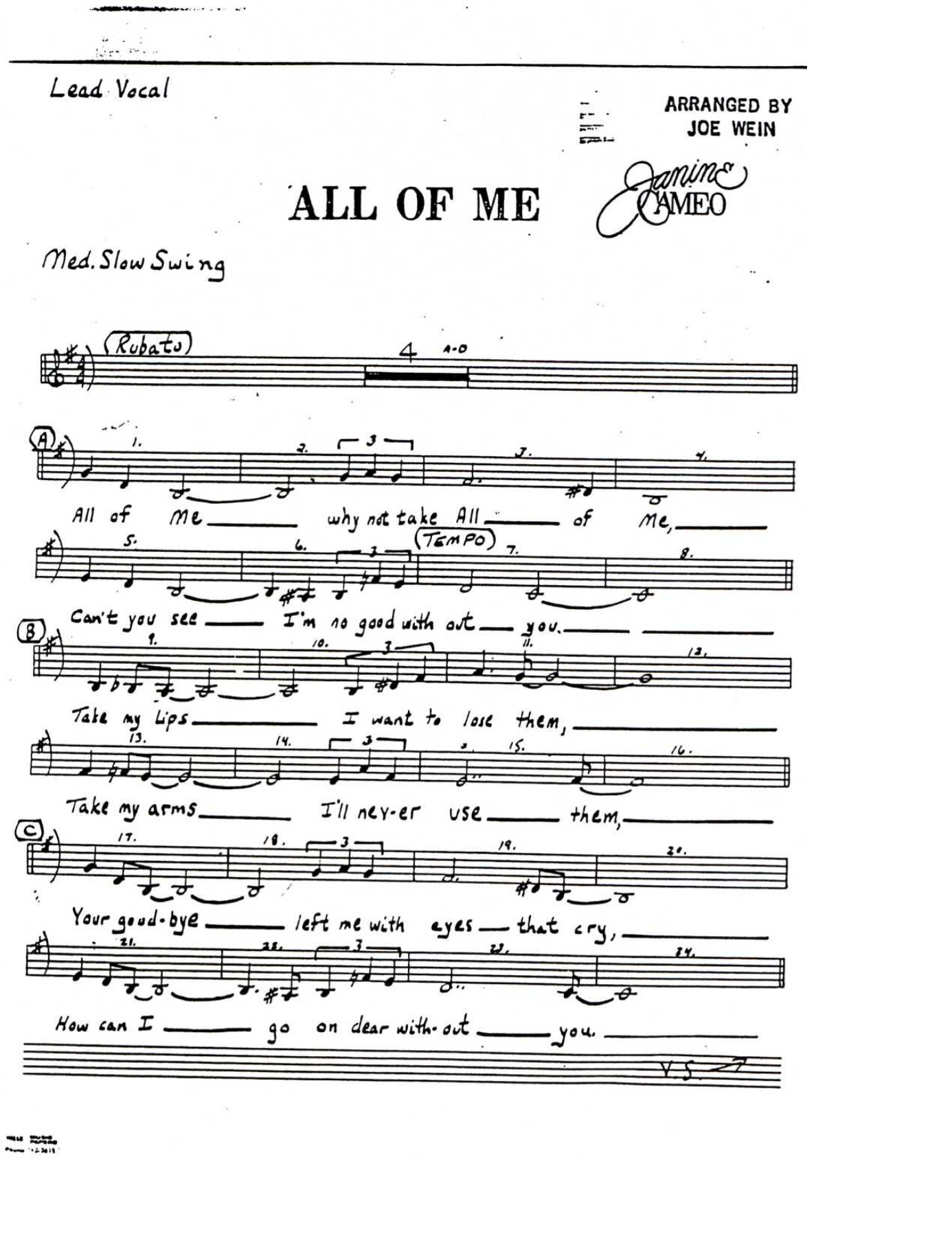 All Of Me (J.Wein) vocal Paul Cacia — sheet music preview