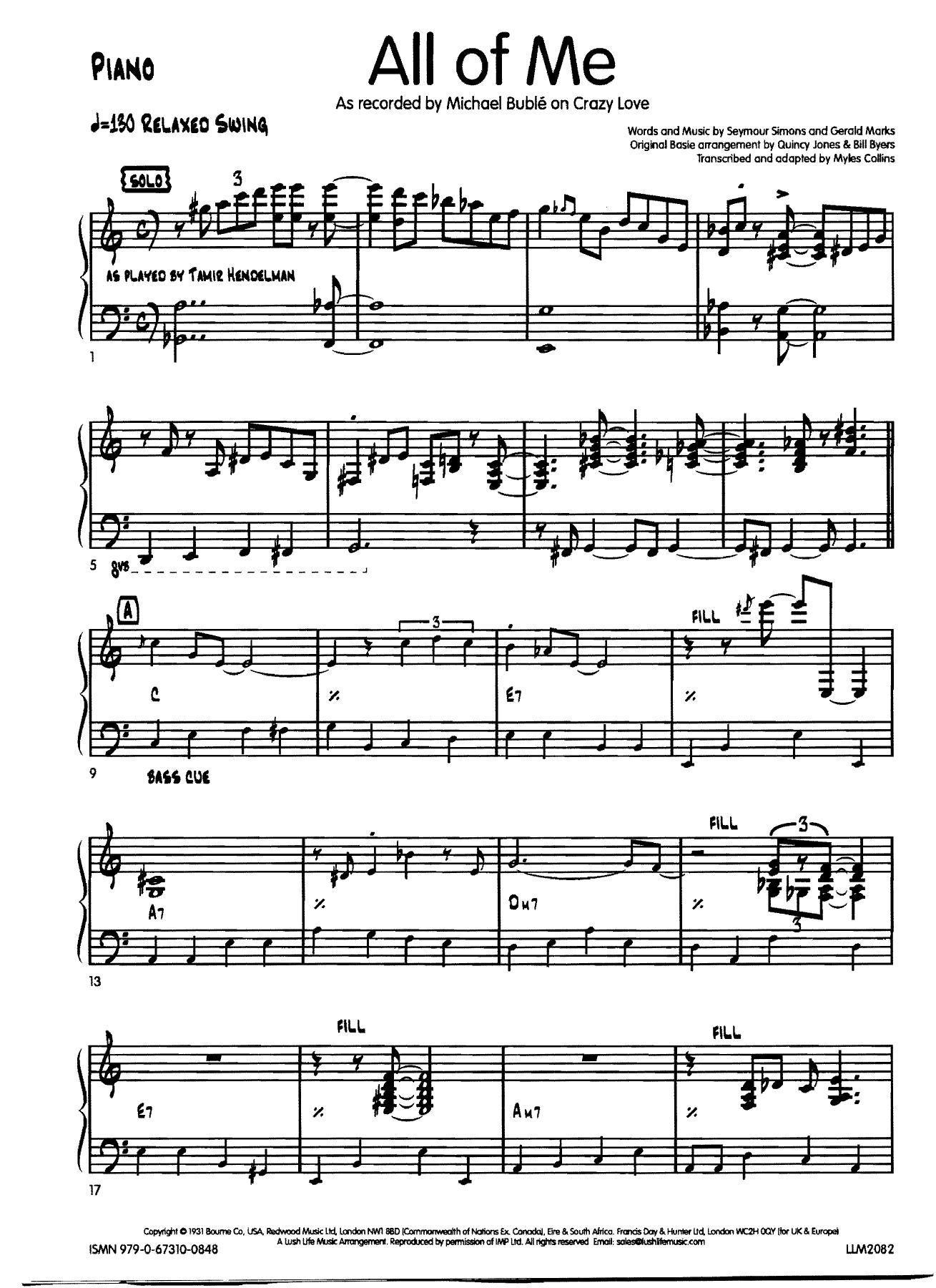 All of me Piano — sheet music cover (first page)