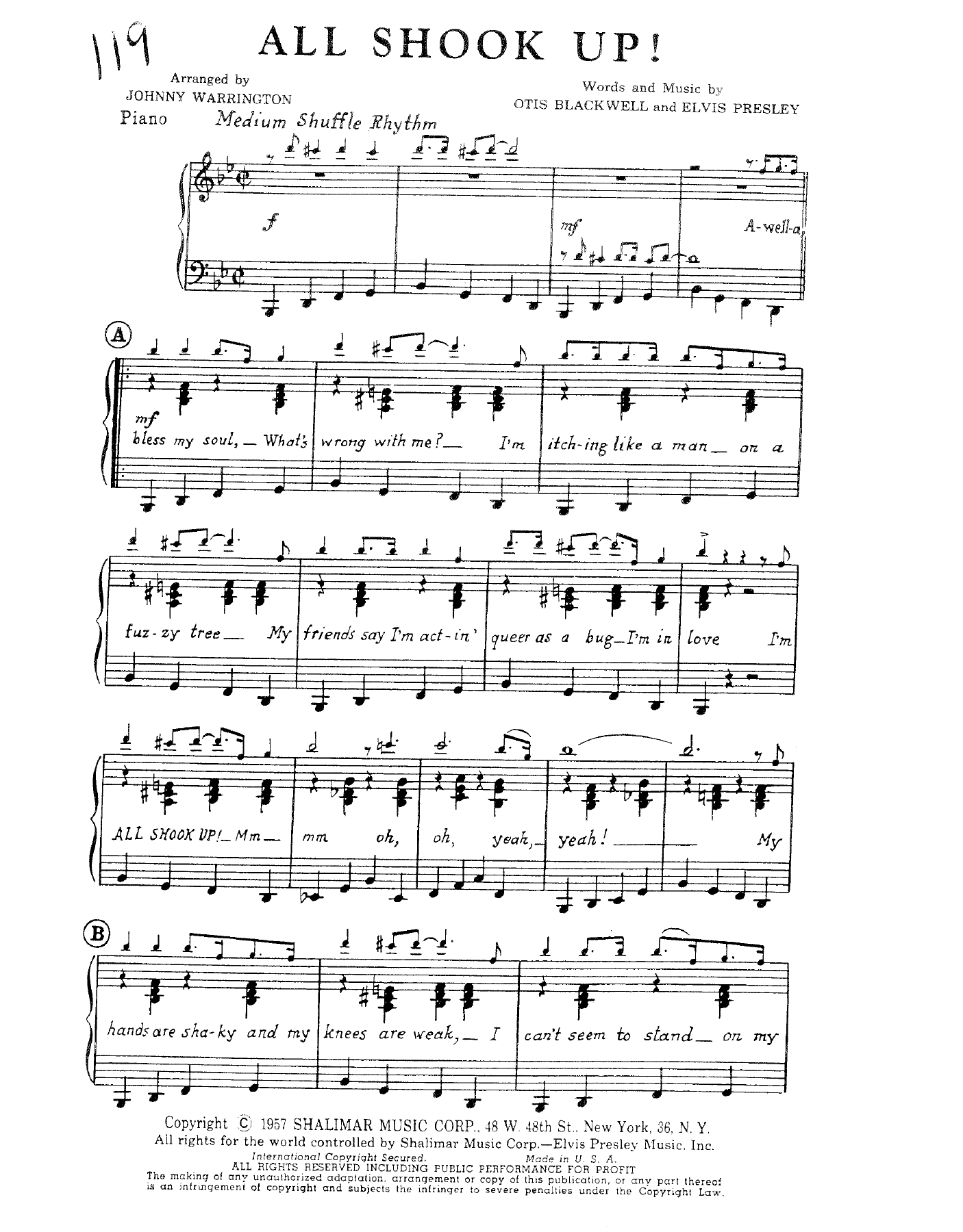 All Shook Up — sheet music cover (first page)