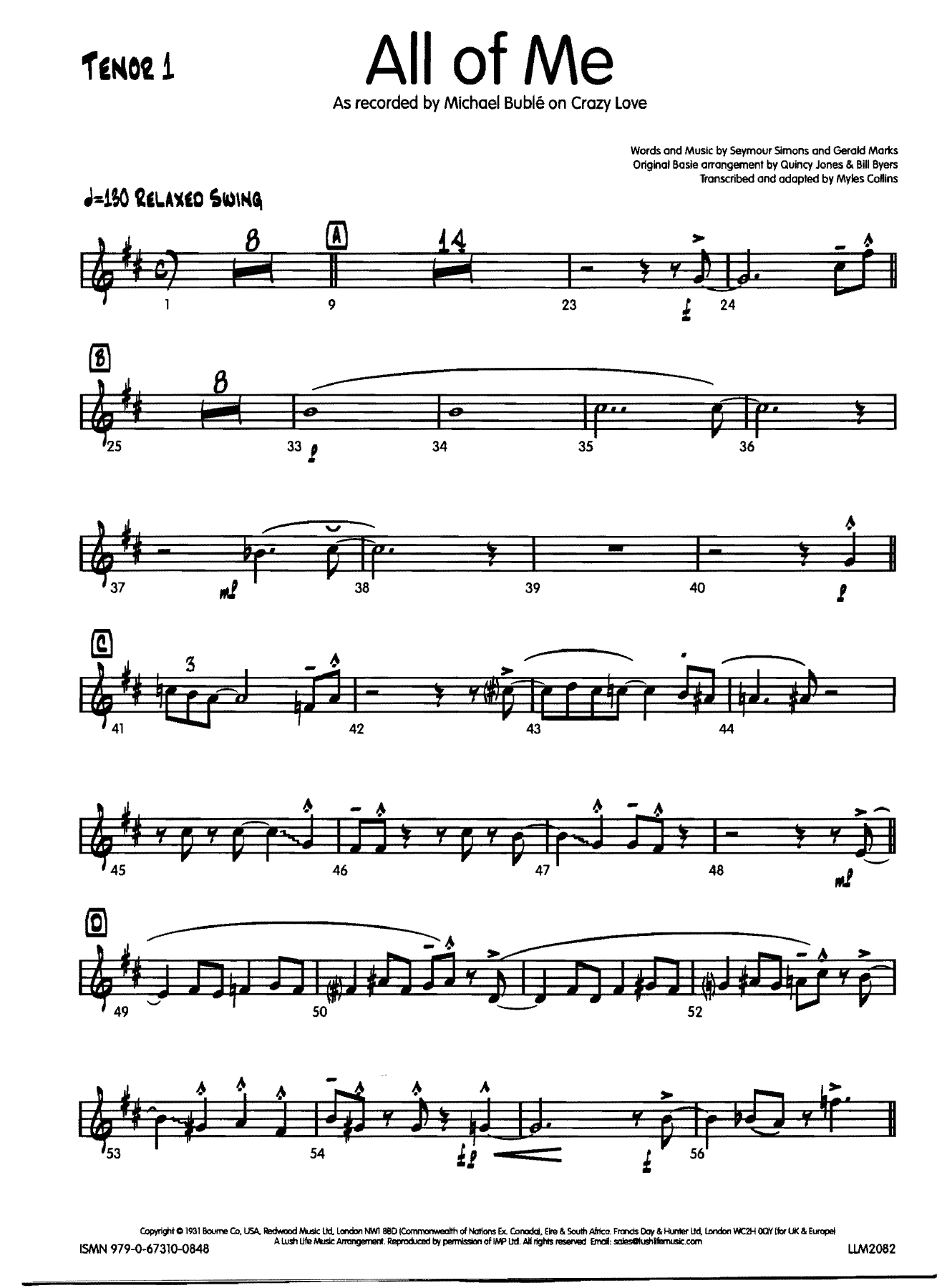 All of me Tenor — big_band_vocal sheet music arranged by Myles Collins | Jazz Standard