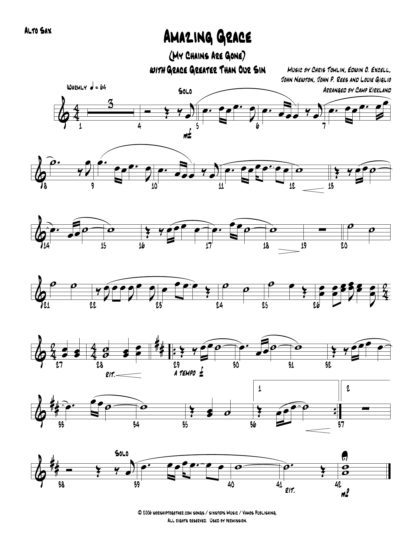 Amazing Grace Alto Sax — sheet music cover (first page)