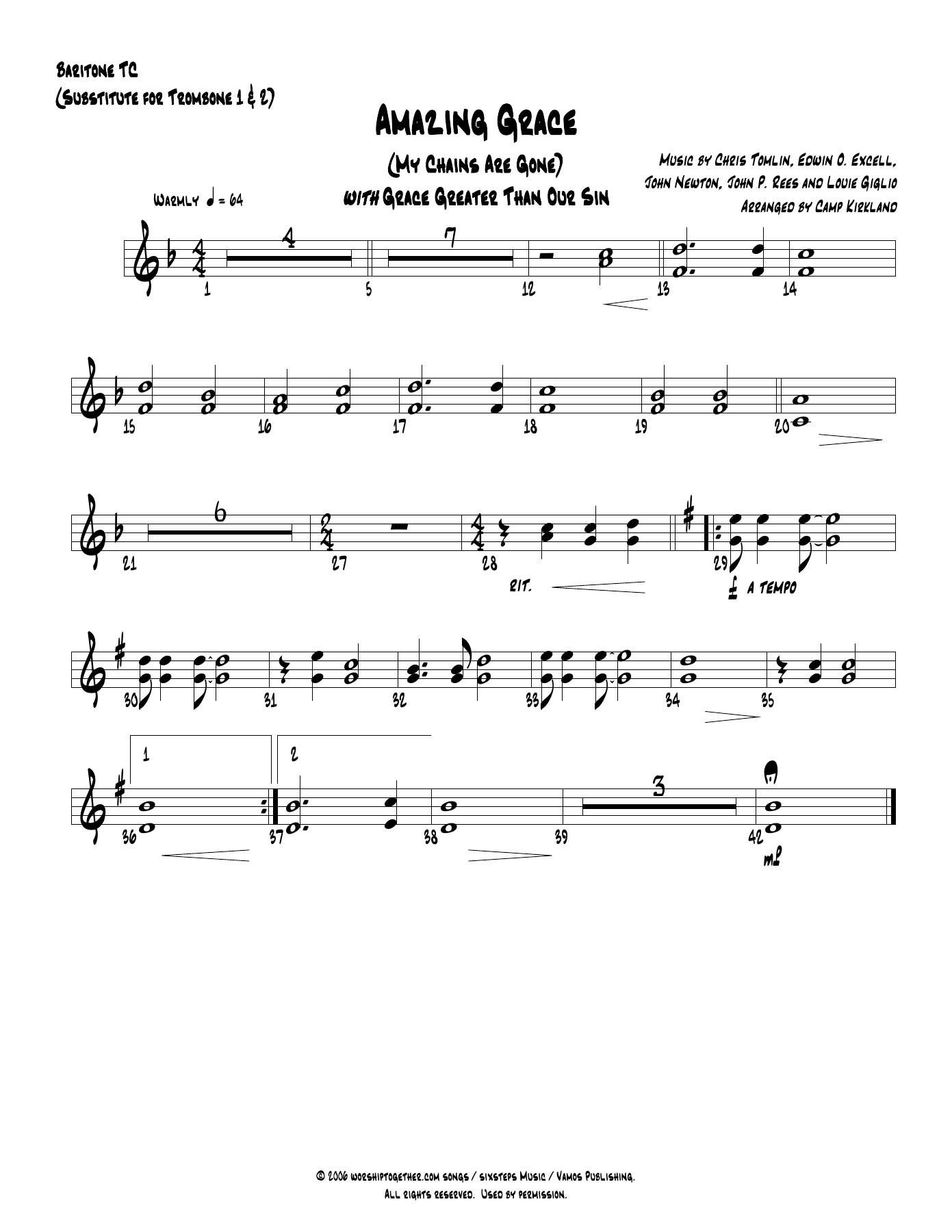 Amazing Grace Baritone TC — sheet music cover (first page)