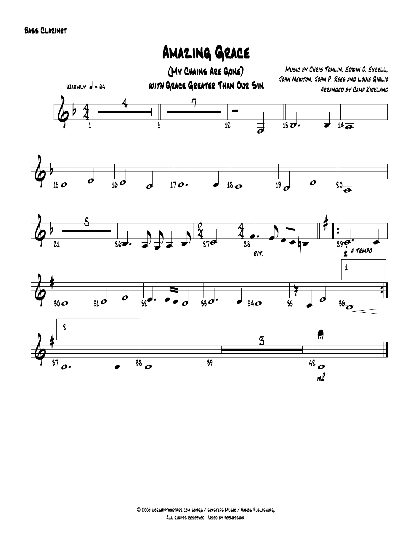 Amazing Grace Bass Clarinet — sheet music cover (first page)