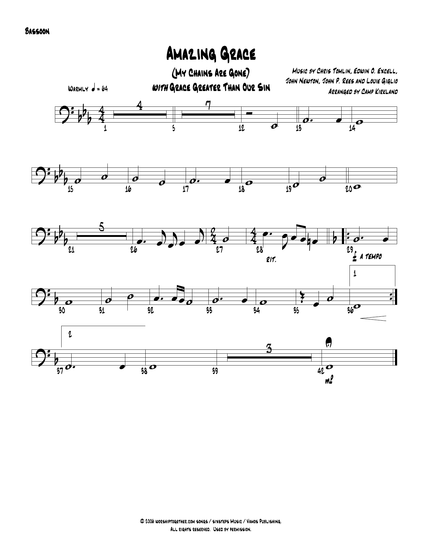 Amazing Grace Bassoon — sheet music cover (first page)