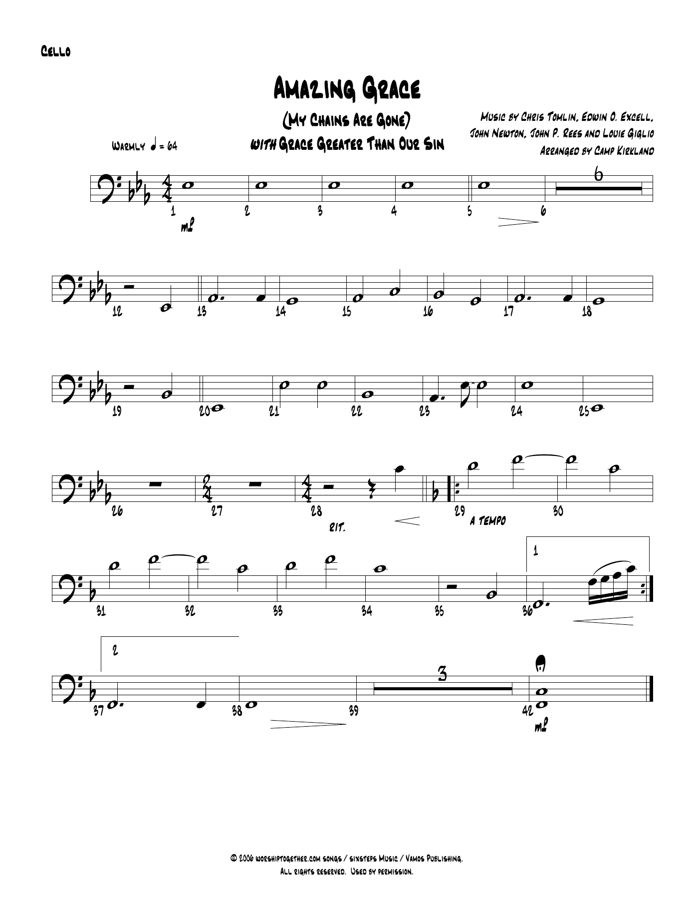 Amazing Grace Cello — sheet music cover (first page)