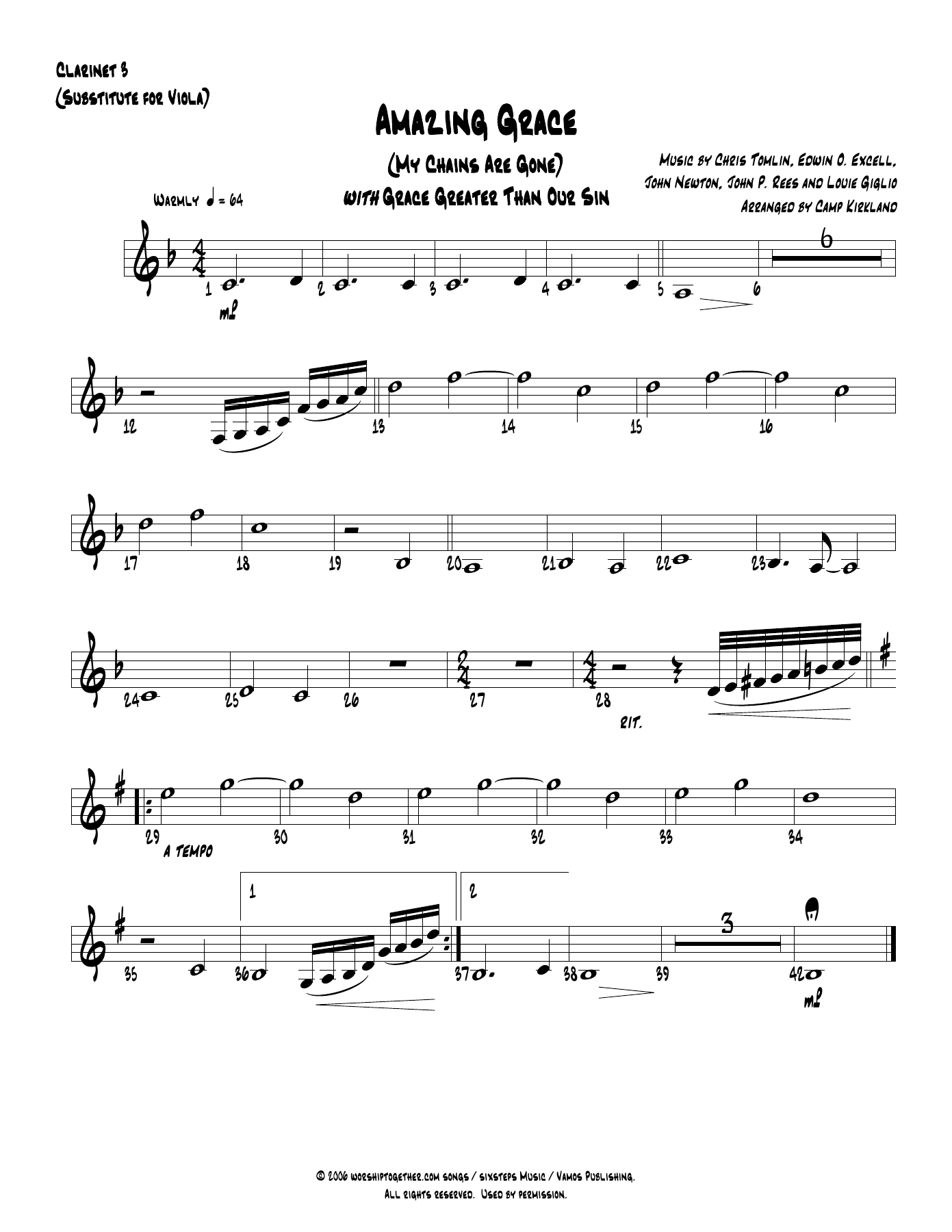 Amazing Grace Clarinet — sheet music cover (first page)