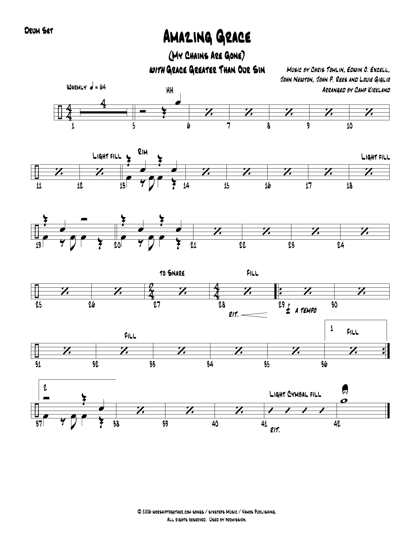 Amazing Grace Drum Set — sheet music cover (first page)