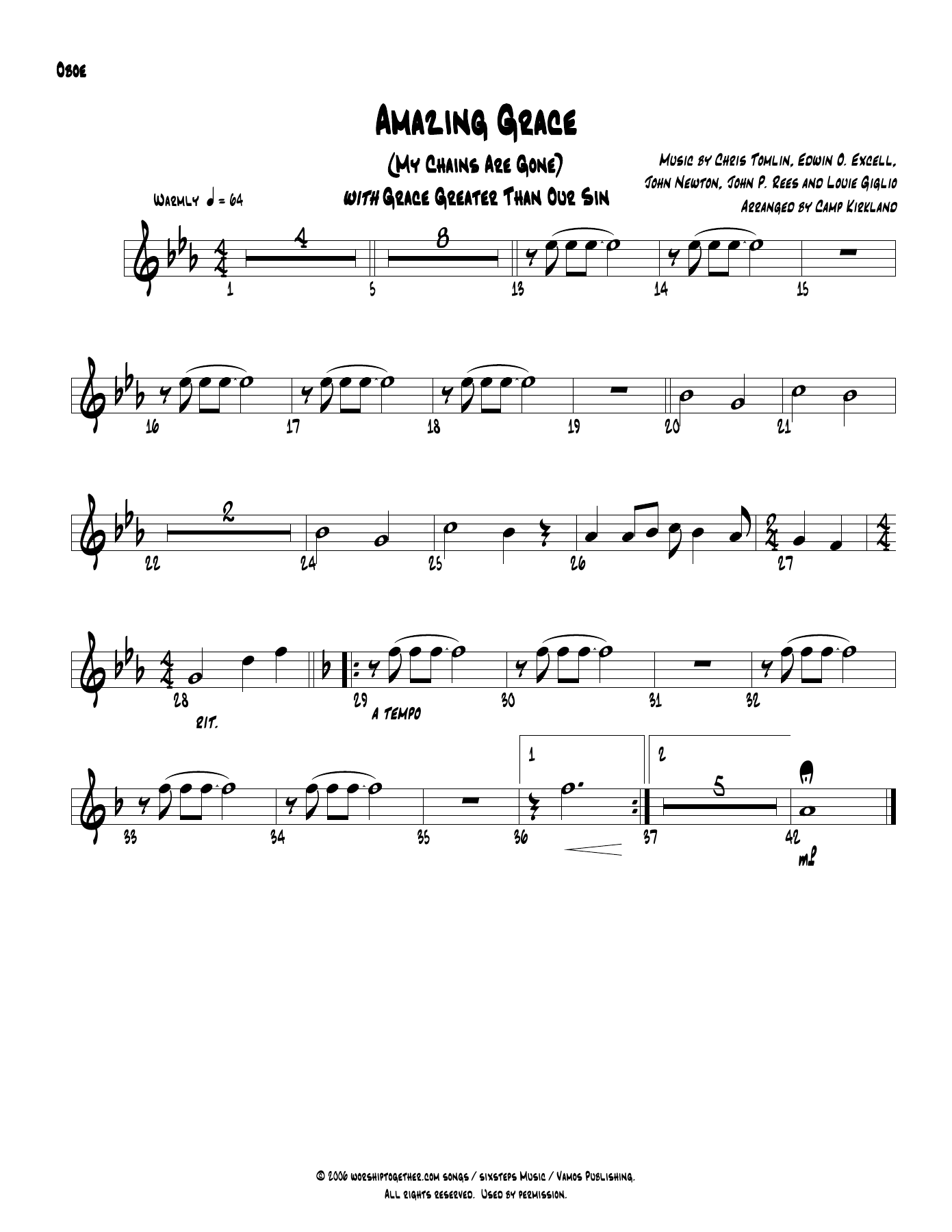 Amazing Grace Oboe — sheet music cover (first page)