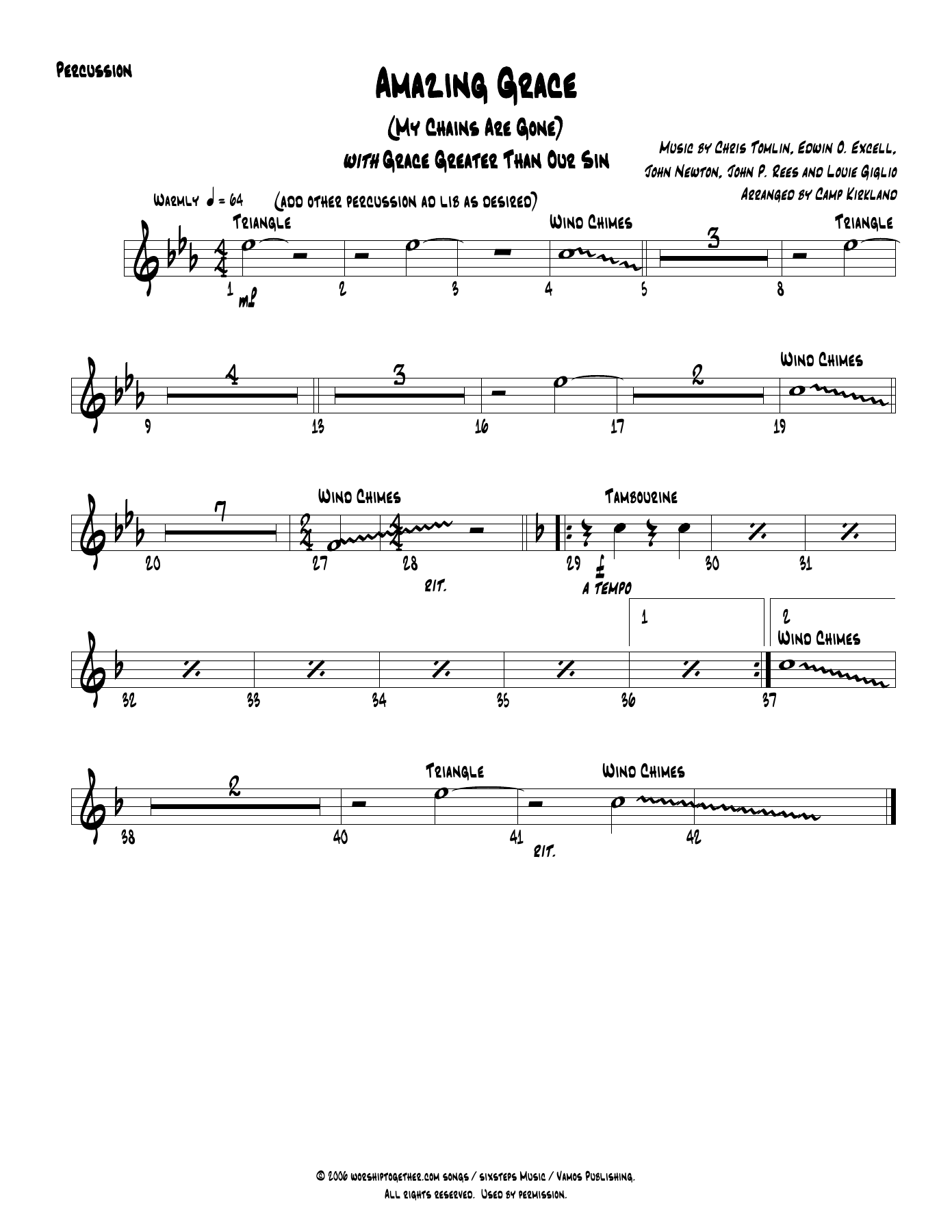 Amazing Grace Percussion — sheet music cover (first page)