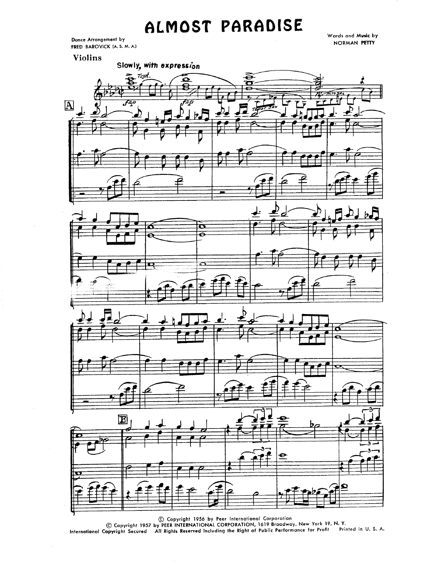 Almost Paradise — sheet music cover (first page)