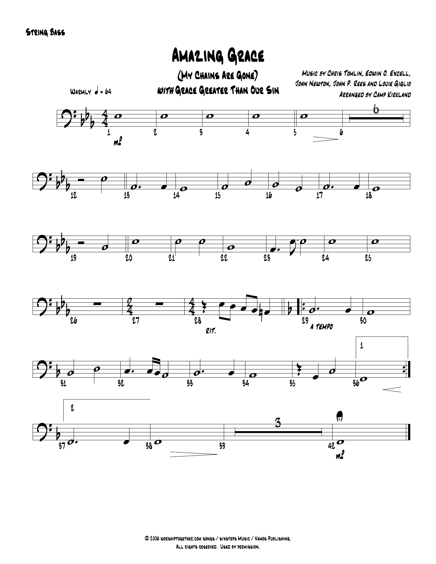 Amazing Grace String Bass — sheet music cover (first page)