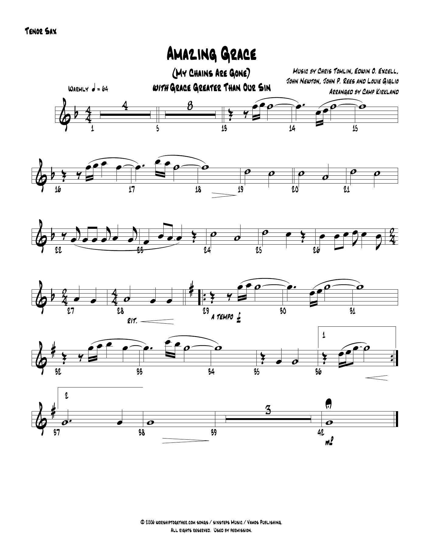 Amazing Grace Tenor Sax — sheet music cover (first page)