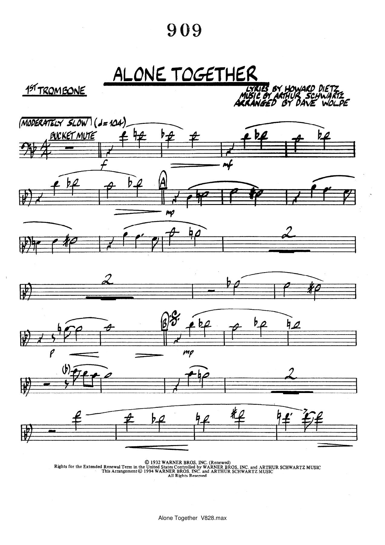 Alone Together (D.Wolpe) vocal — sheet music cover (first page)