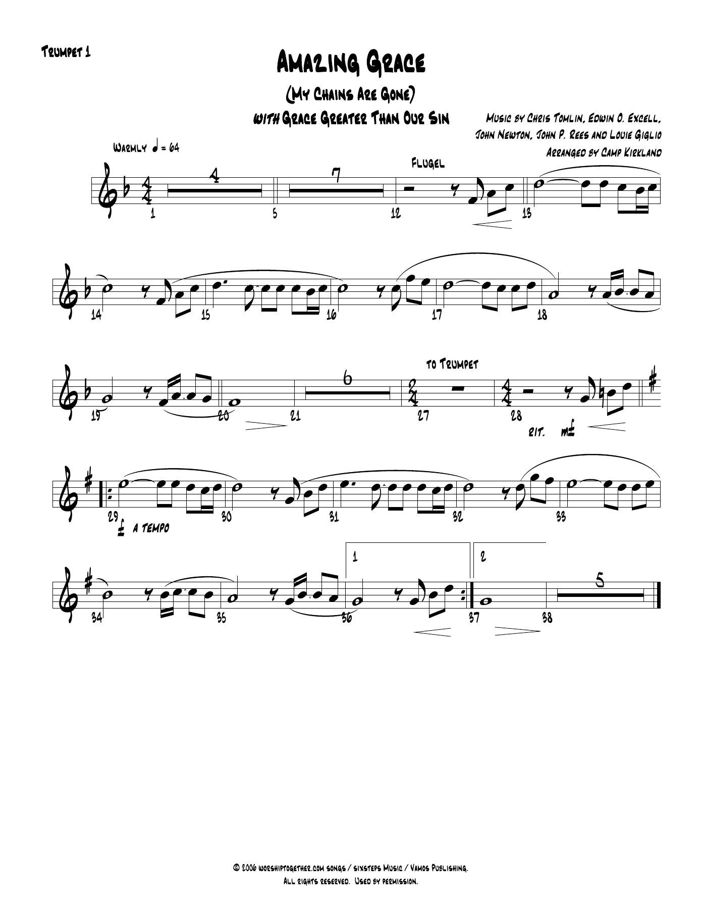 Amazing Grace Trumpet — sheet music cover (first page)