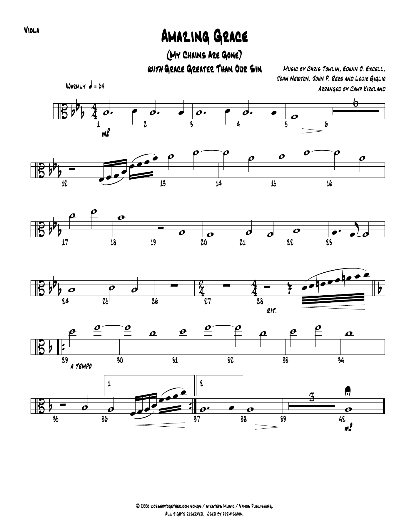 Amazing Grace Viola — sheet music cover (first page)