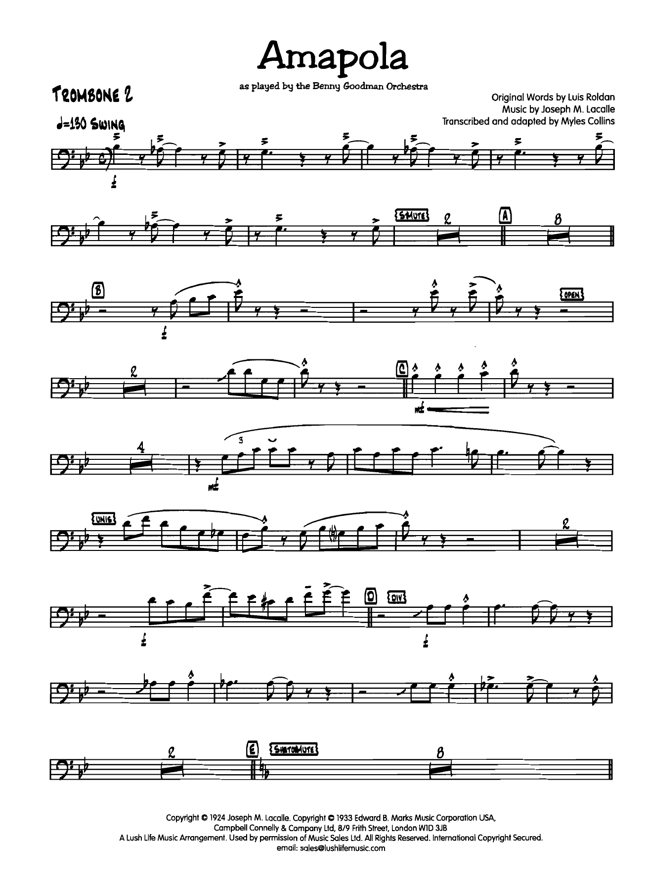 Amapola 2 Trombone — big_band_vocal sheet music arranged by Myles Collins | Latin Jazz