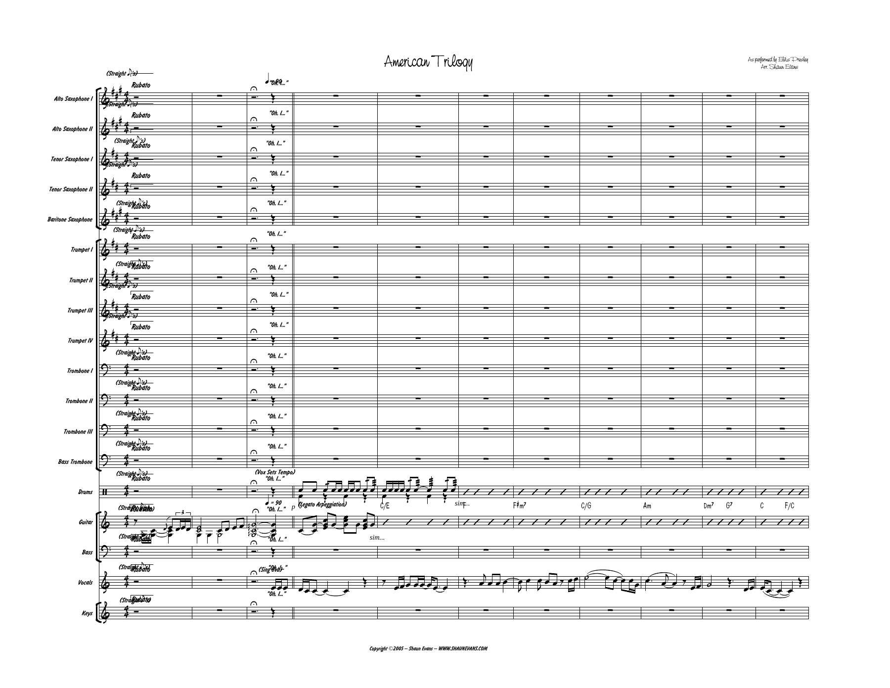 American Trilogy (S.Evans) vocal Elvis Presley — sheet music preview