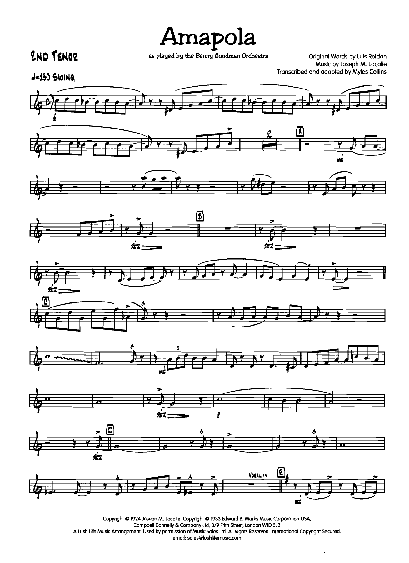 Amapola 2 Tenor — sheet music cover (first page)
