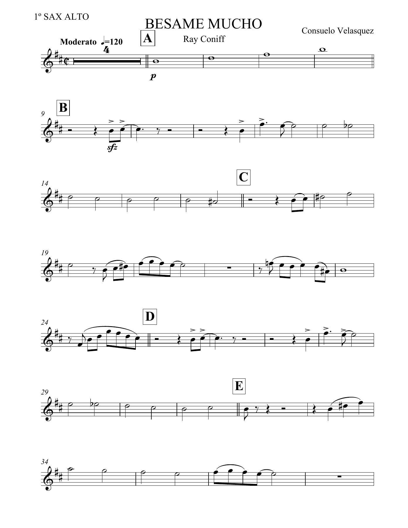 Besame Mucho SAX ALTO — concert_band sheet music arranged by Ray Coniff | Bossa Nova