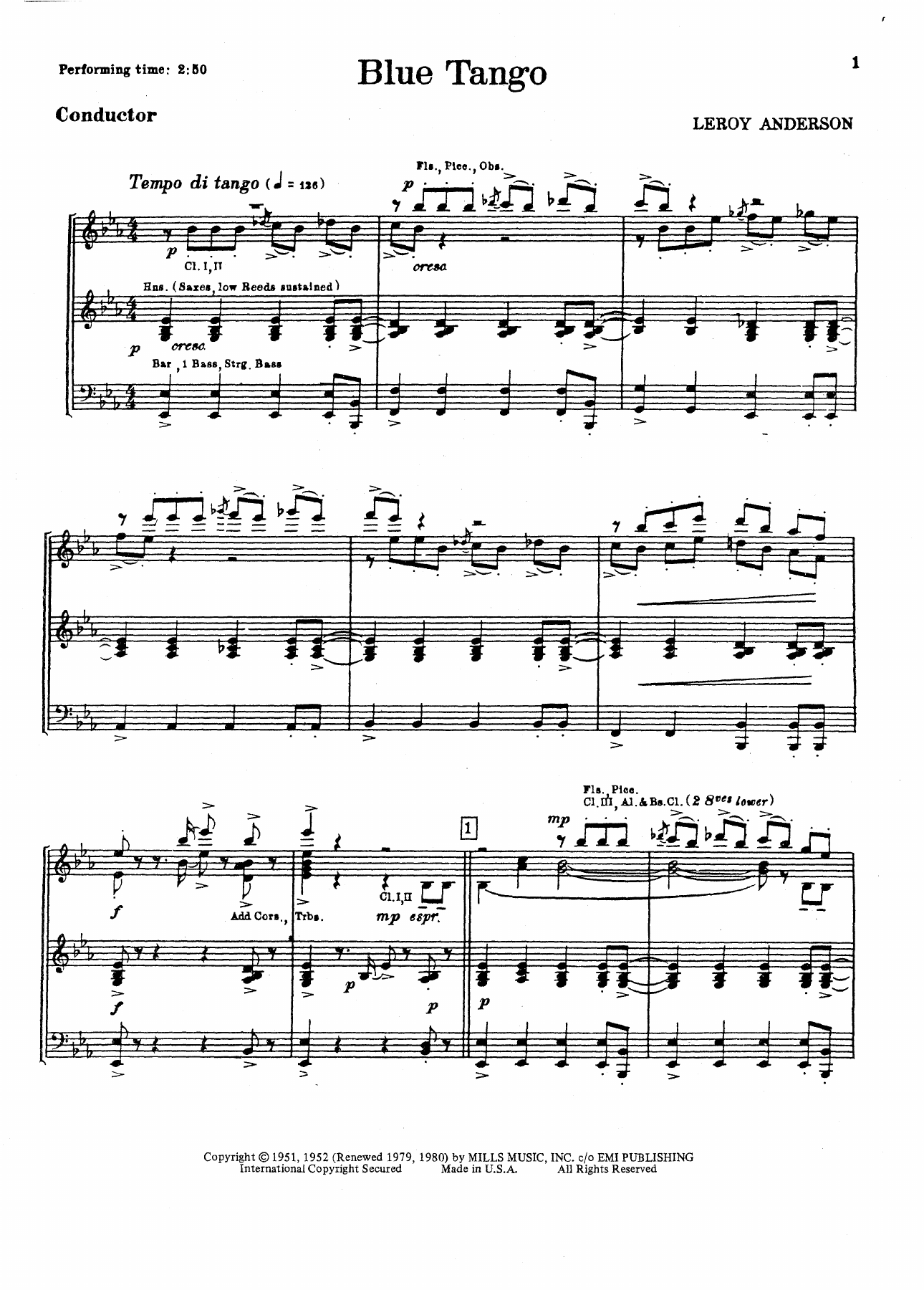 Blue Tango — sheet music cover (first page)