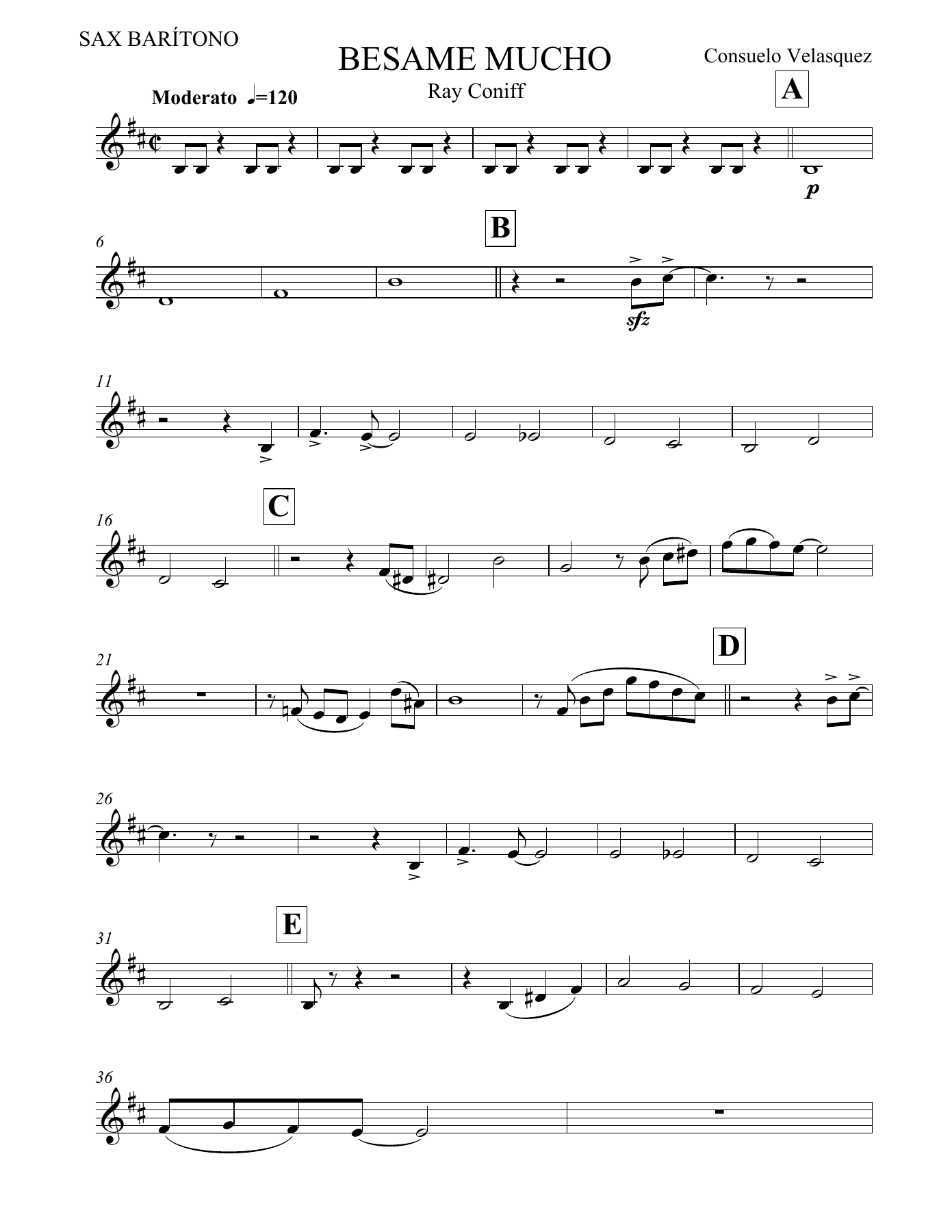Besame Mucho SAX BARITONO — concert_band sheet music arranged by Ray Coniff | Bossa Nova