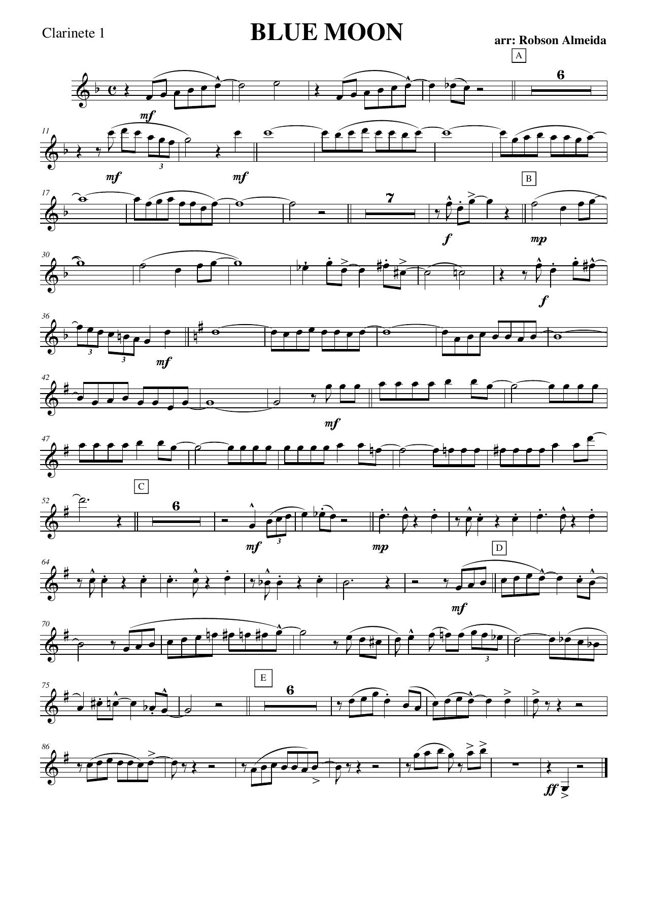 Blue Moon - Clarinet — sheet music cover (first page)