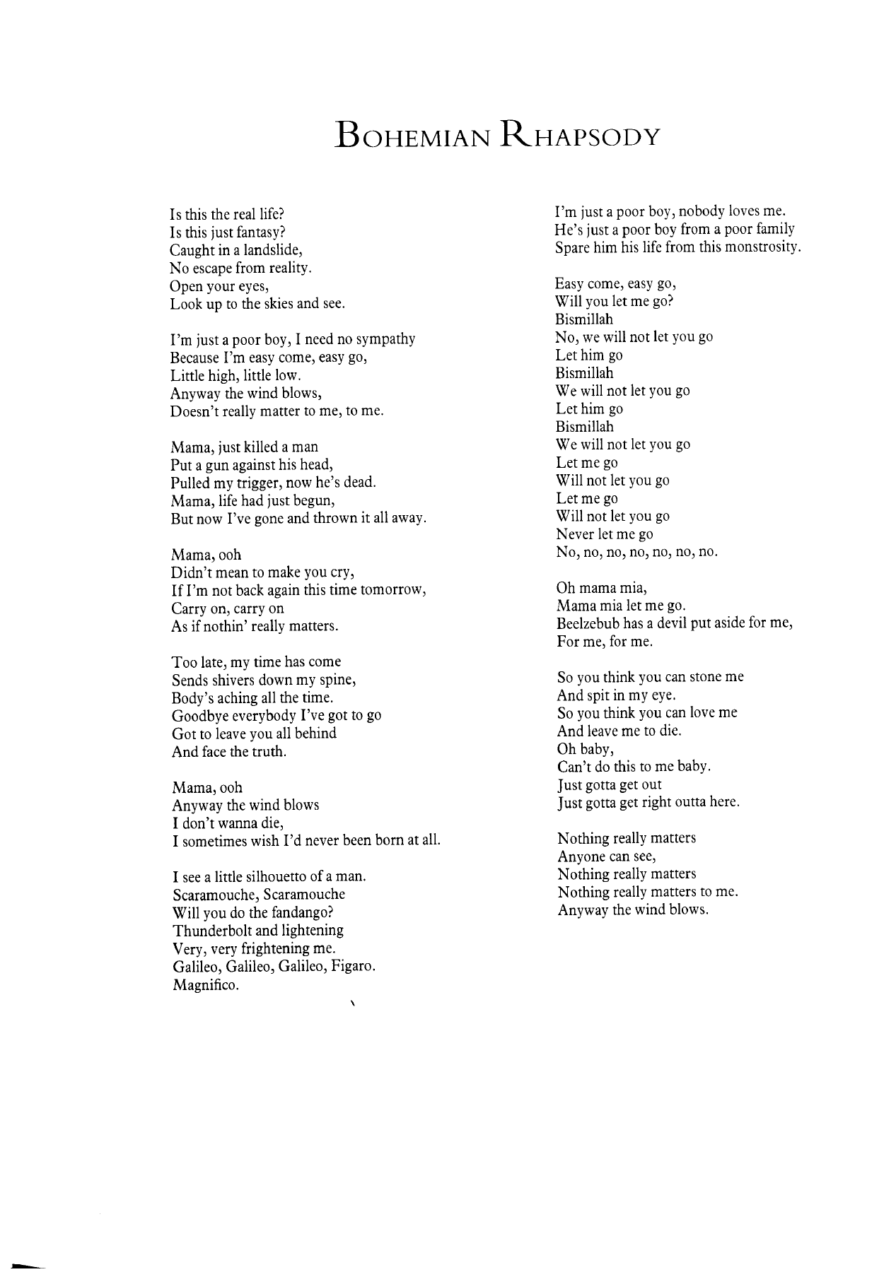 Bohemian Rhapsody — sheet music cover (first page)
