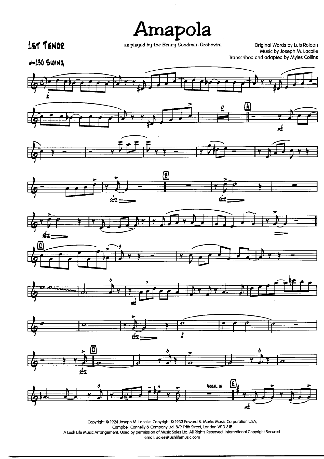 Amapola 1Tenor001 — sheet music cover (first page)