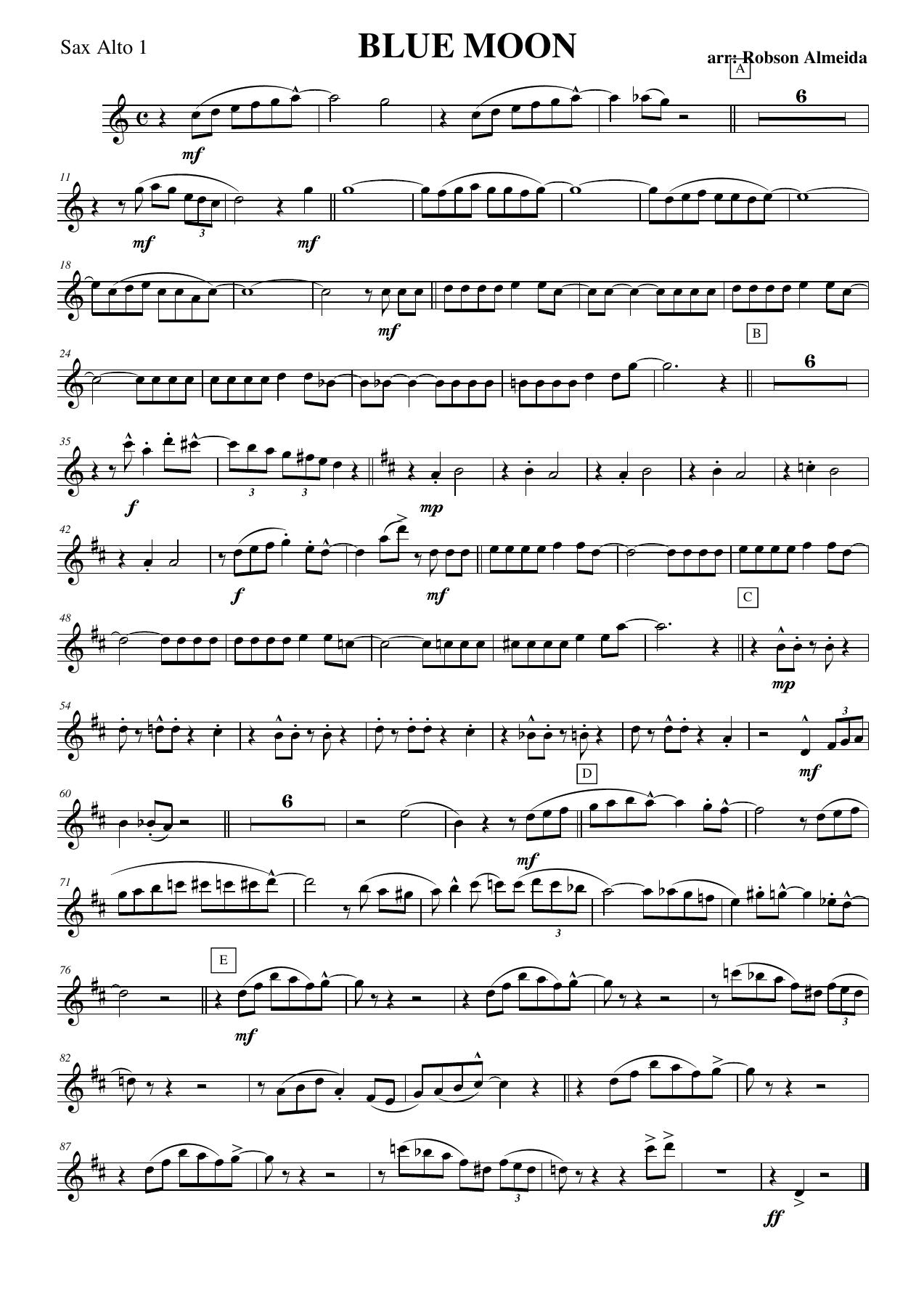 Blue Moon - Sax Alto — sheet music cover (first page)