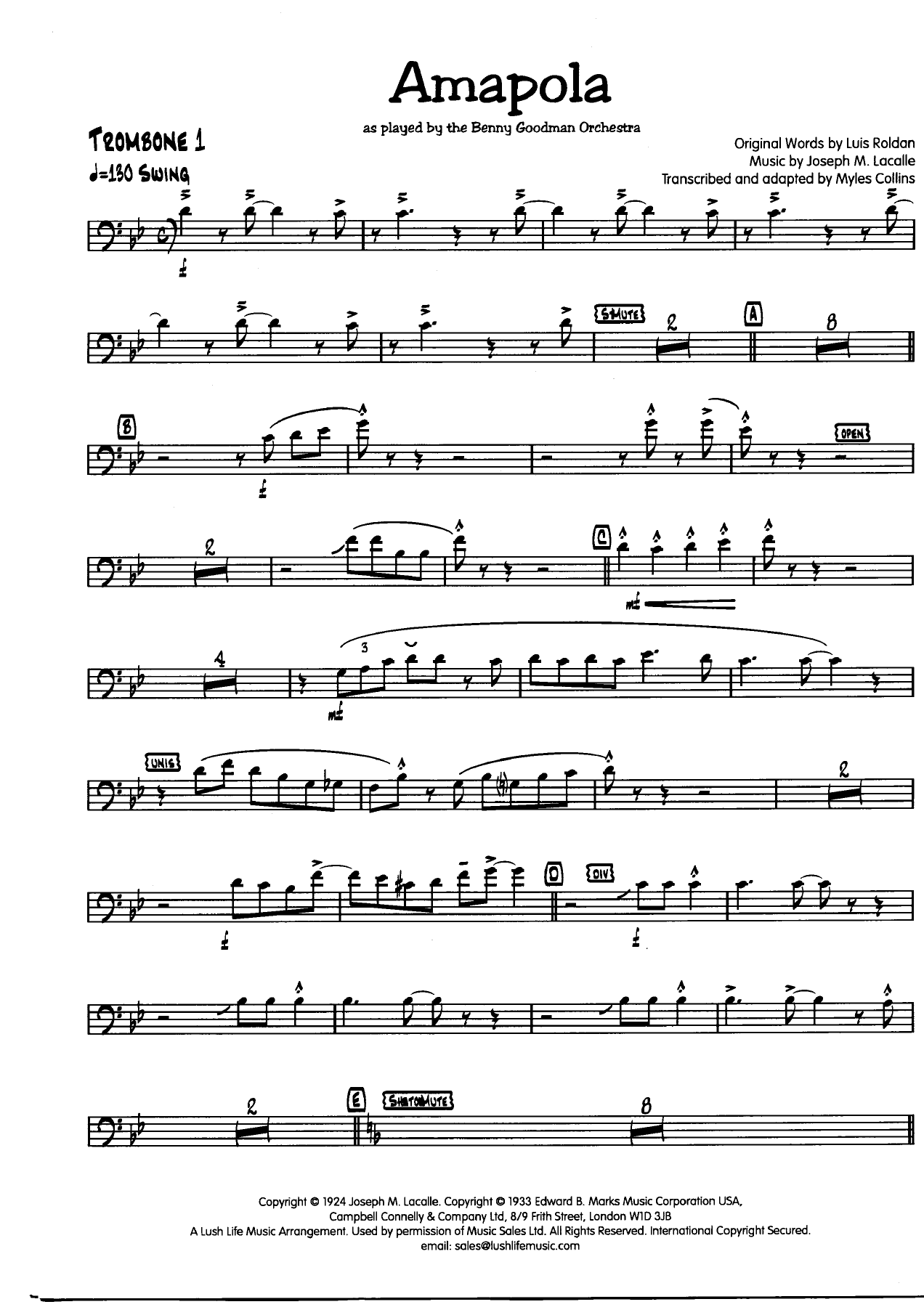 Amapola 1Trombone001 — sheet music cover (first page)