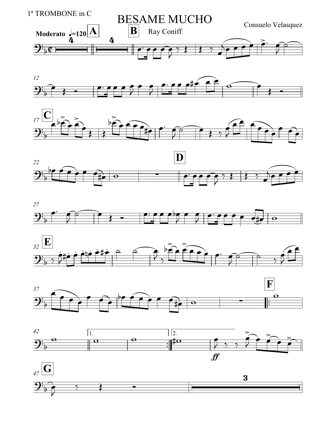 Besame Mucho TROMBON — concert_band sheet music arranged by Ray Coniff | Latin Jazz
